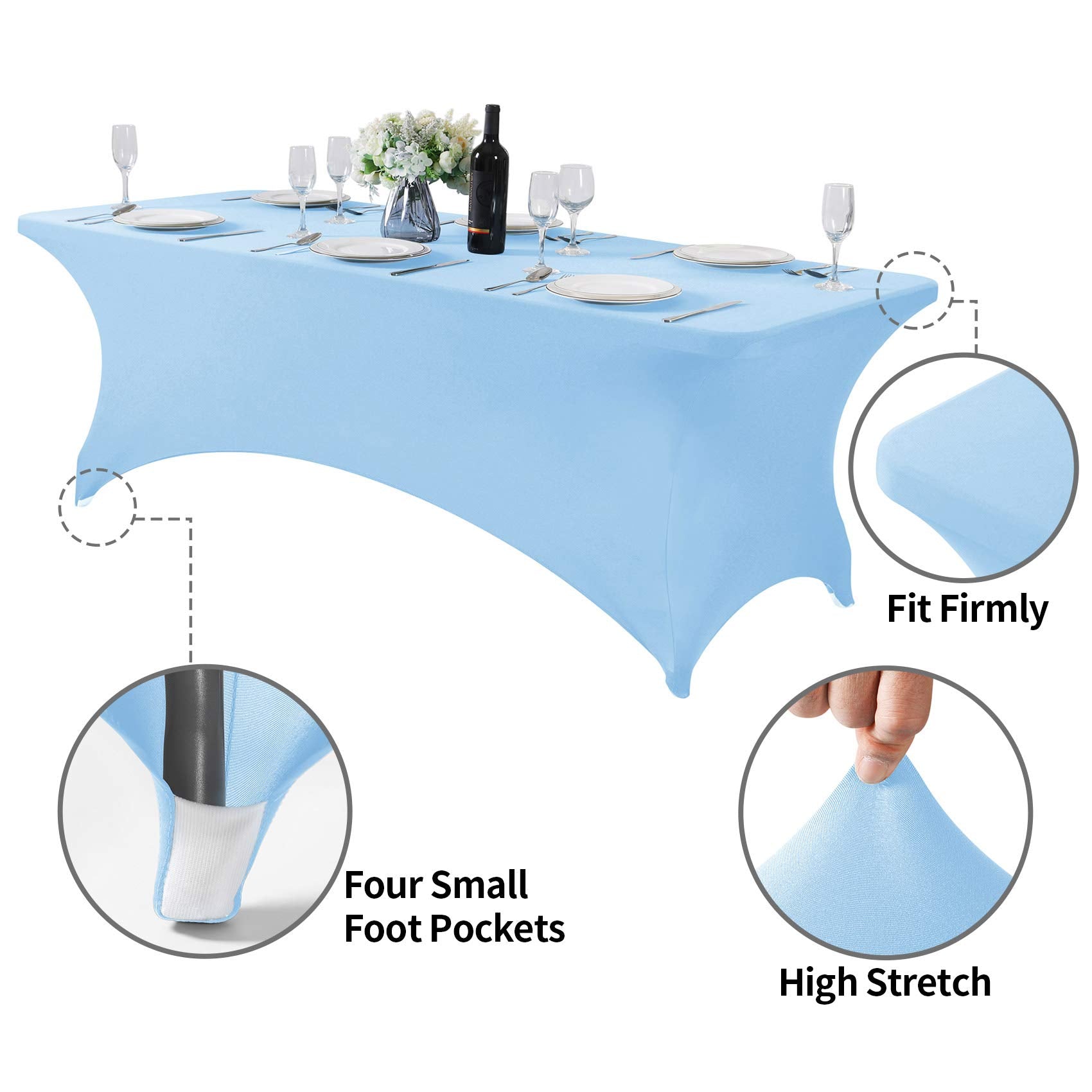Hezuzo Spandex Table Cover For 8Ft Table Universal Fitted Stretch Tablecloth For Party, Banquet, Wedding And Events-Blue Mist