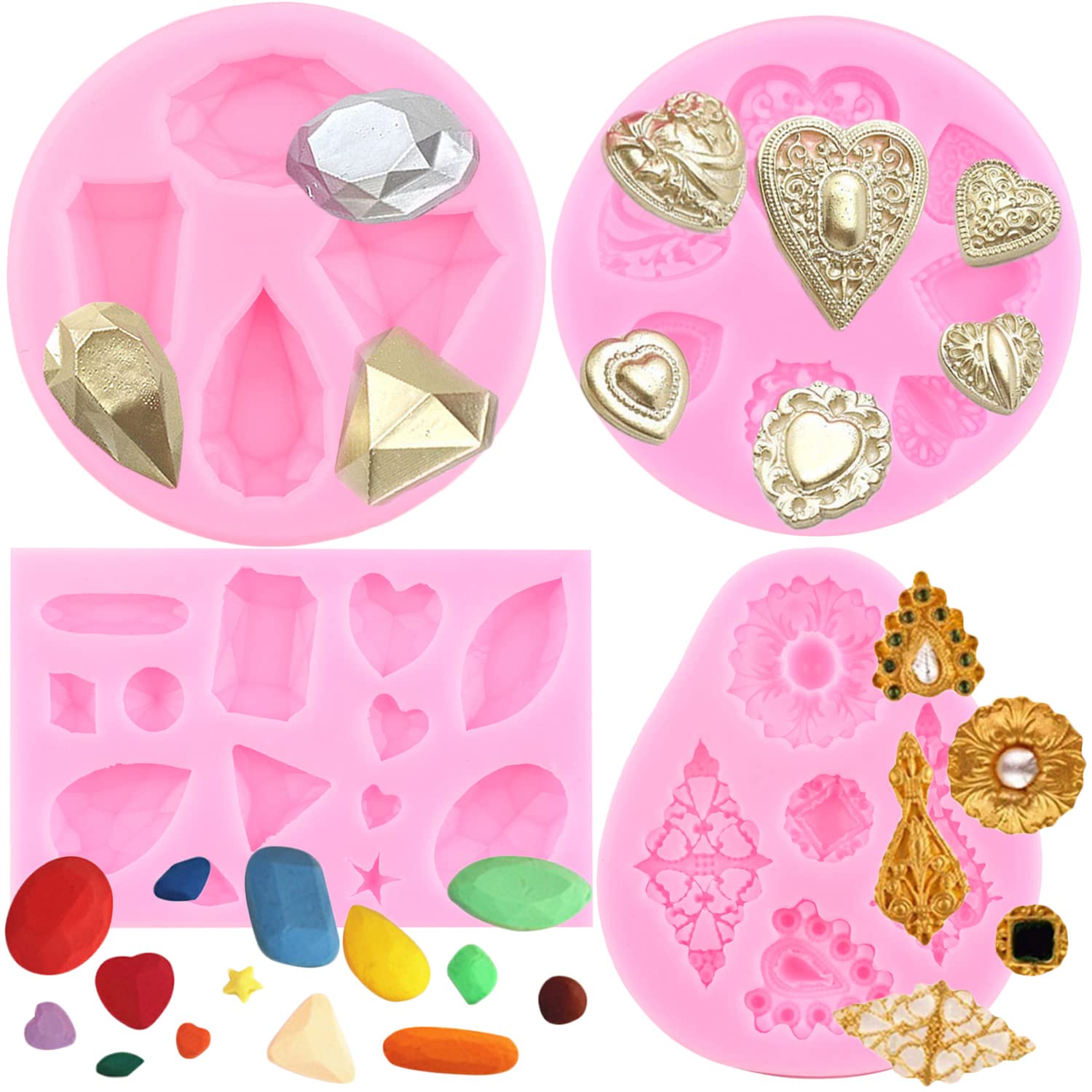 Mujiang Gem Diamond Silicone Molds Jewelry Brooch Fondant Mold For Cake Decoration Cupcake Topper Candy Chocolate Polymer Clay G