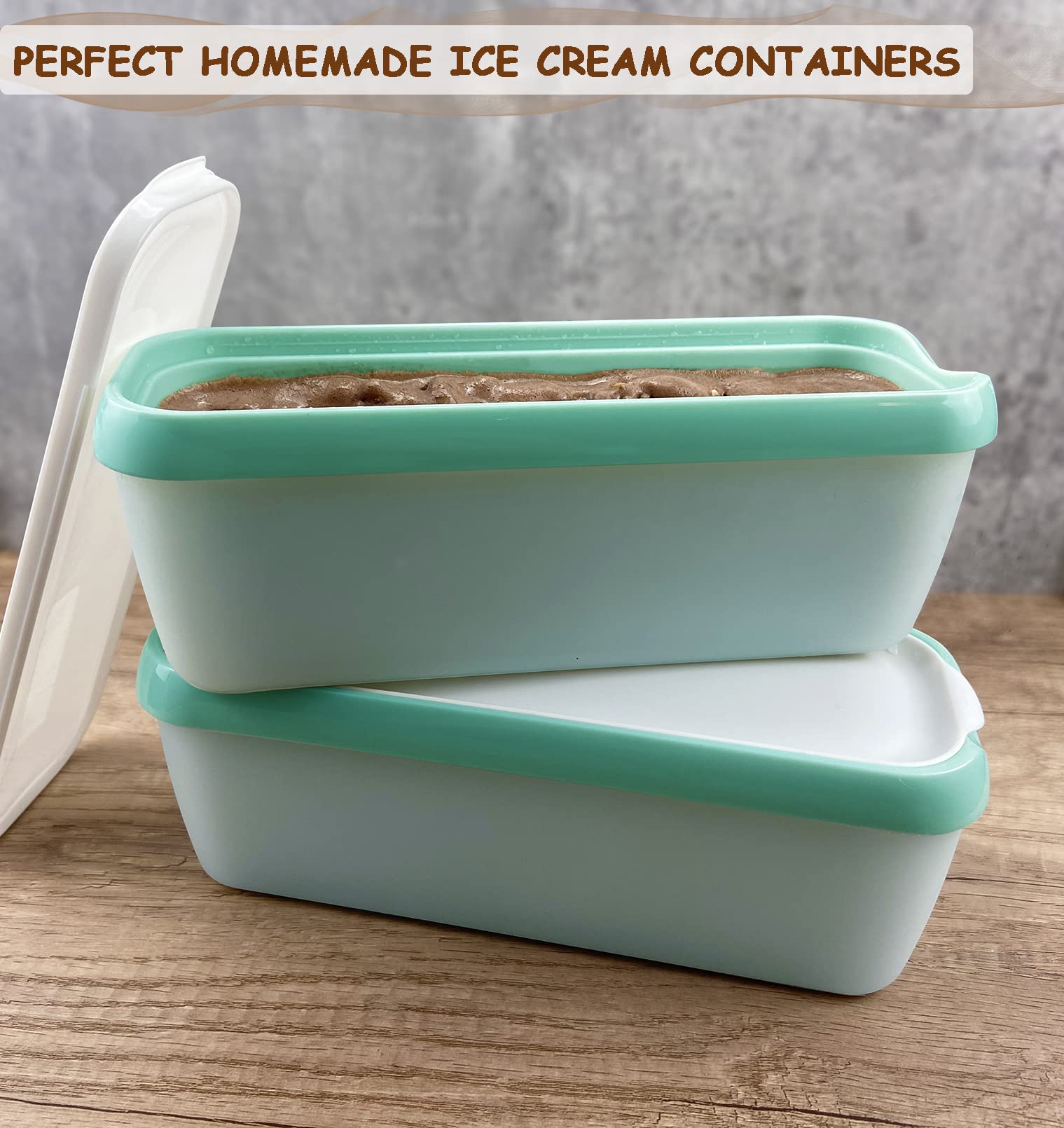 Camkyde Ice Cream Containers 1.5 Quarts Set Of 2, Homemade Ice Cream Storage Containers For Freezer (Mint Green)