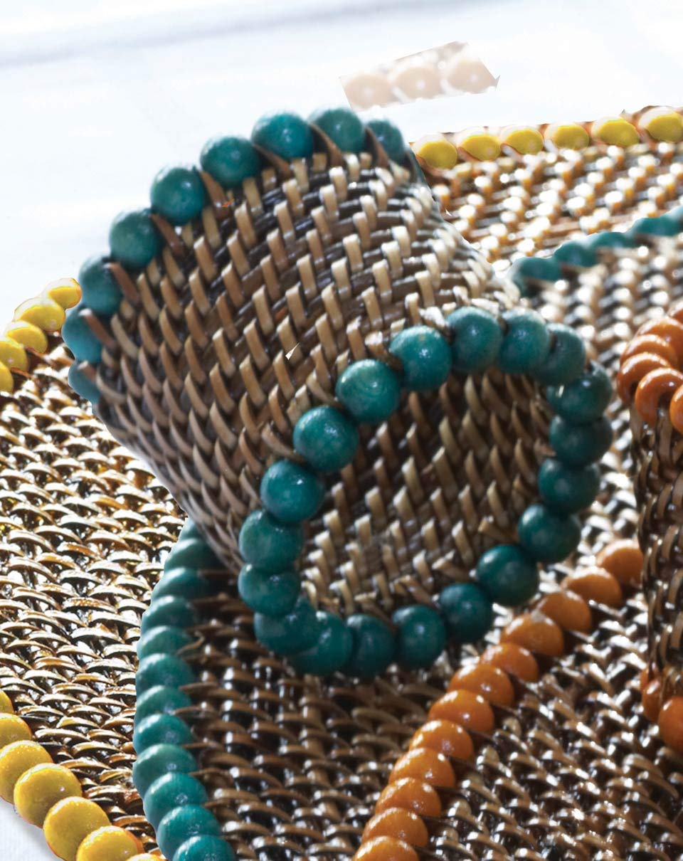 Calaisio, Set Of 4, Woven Round Bead-Rimmed Napkin Rings, Sea Green, Imported