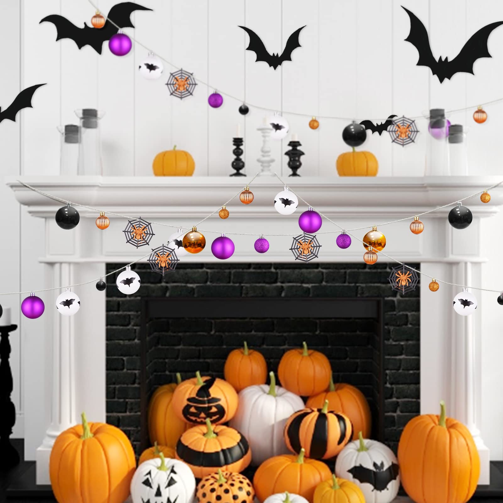 Pack of 56 Halloween Hanging Ball Ornaments, Shatterproof Balls Spider Bat Ornaments for Indoor Halloween Tree Decorations, Home