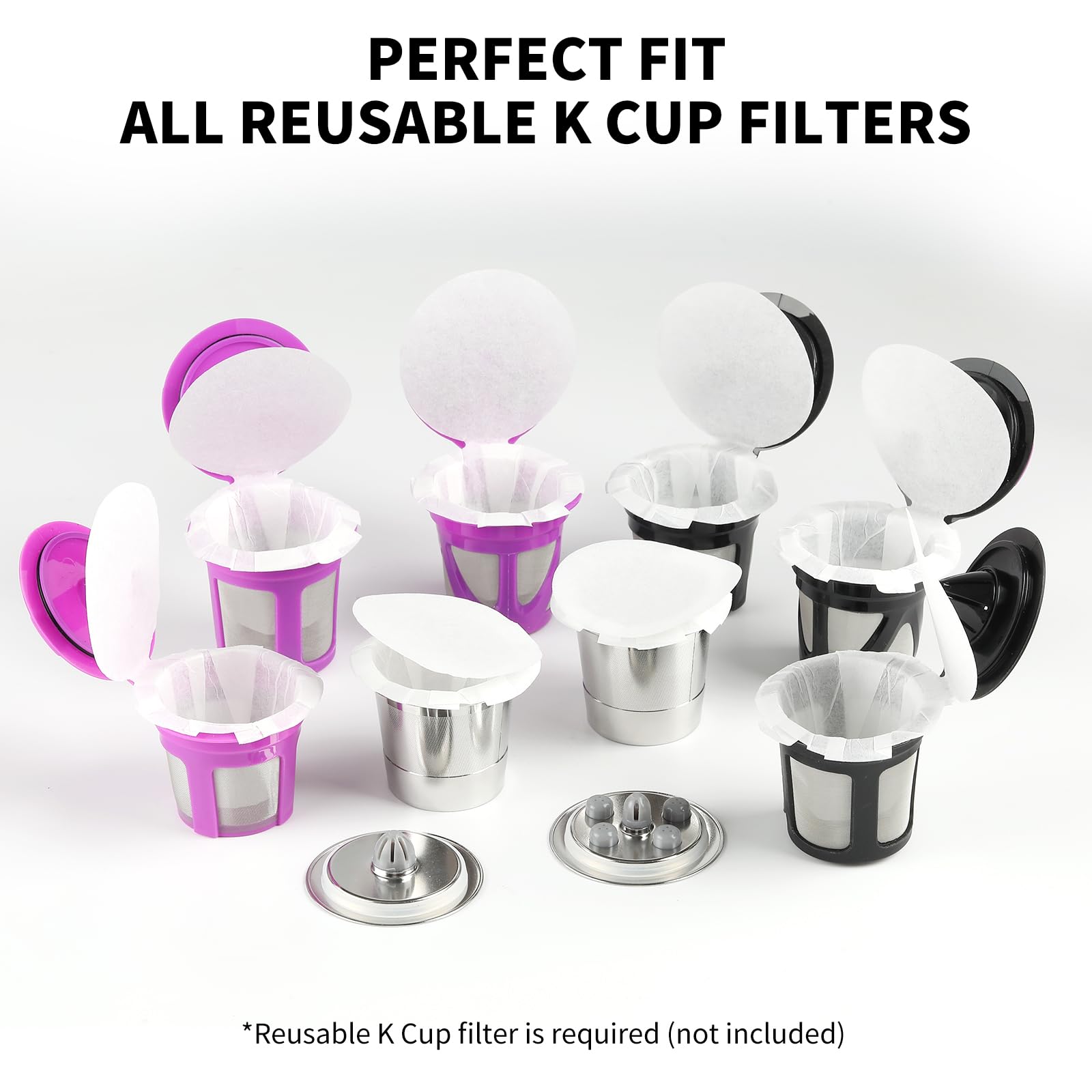 200 Count Fanativita K Cup Filters Disposable With Genius Lid Design, Fit All Reusable K Cups For Keurig (White)