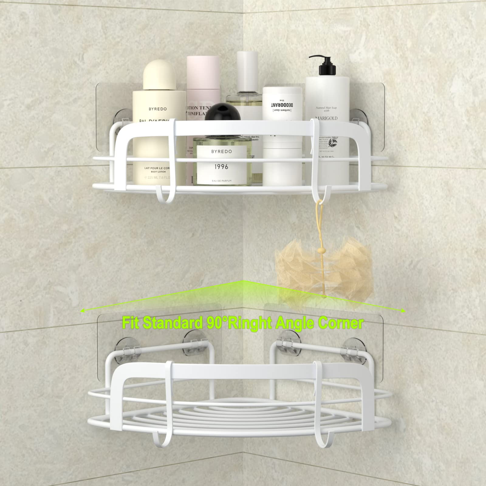 Steugo 2-Pack Corner Shower With 4 Hooks Adhesive, Bathroom Shower Rack Rust Resistant Sus304 Stainless Steel For Dorm Bathroom