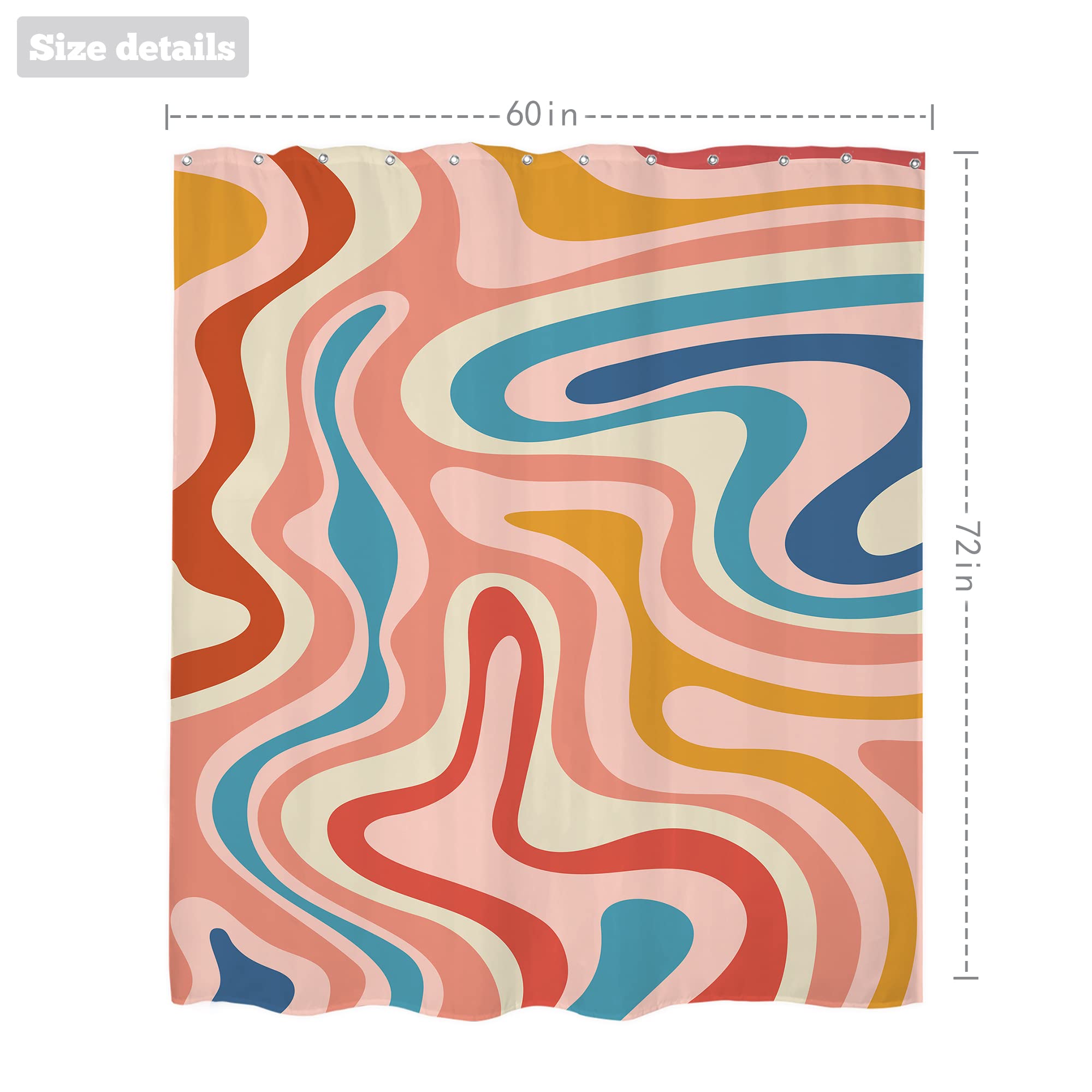 Lightinhome Boho Colorful Shower Curtain 60Wx72H Inches Abstract Rainbow Spiral Swirl Modern Aesthetic Cute 70S Retro Y2K Bathro