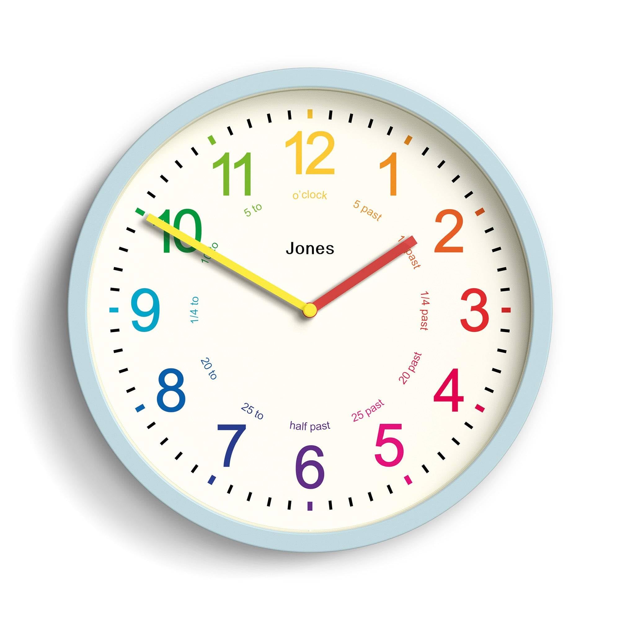 Jones Clocks Kids Clock - Time Teaching Clock - Learn To Tell The Time Clock - Kids Wall Clock - Childrens Clocks For Bedrooms -