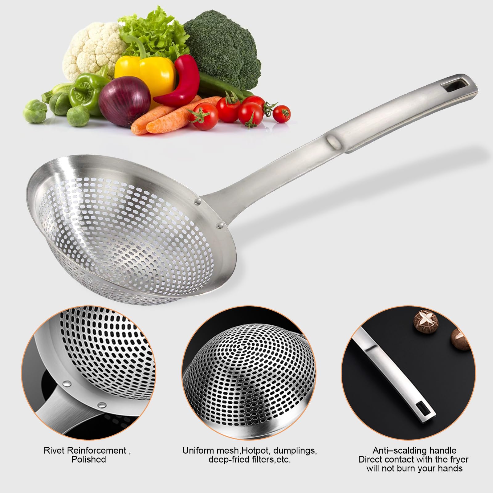 Skimmer Ladle Skimmer Spoon 304 Stainless Steel Skimmer 14.5 Ln For Cooking Frying Skimming Colander/Strainer Stainless Steel Ki