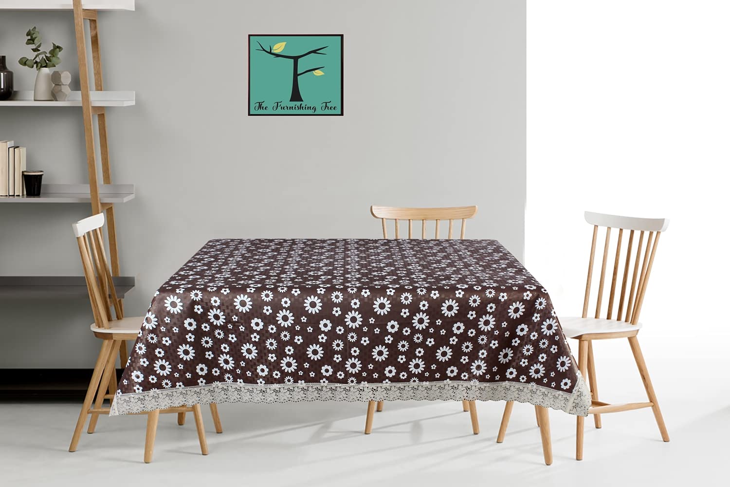 The Furnishing Tree Square Shaped WxL 72x72 Inch 8 Seater Table Cover Floral Pattern White, Waterproof PVC