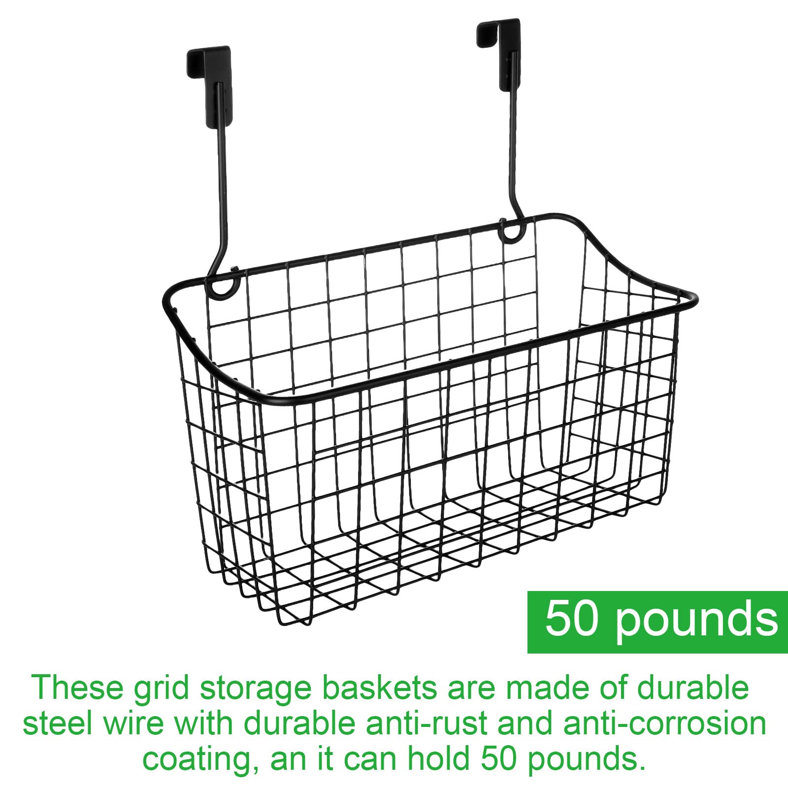 Acxfond 4Pcs Over The Cabinet Basket, Over Cabinet Door Organizer, Grid Storage Baskets With Hooks, Metal Hanging Basket Kitchen