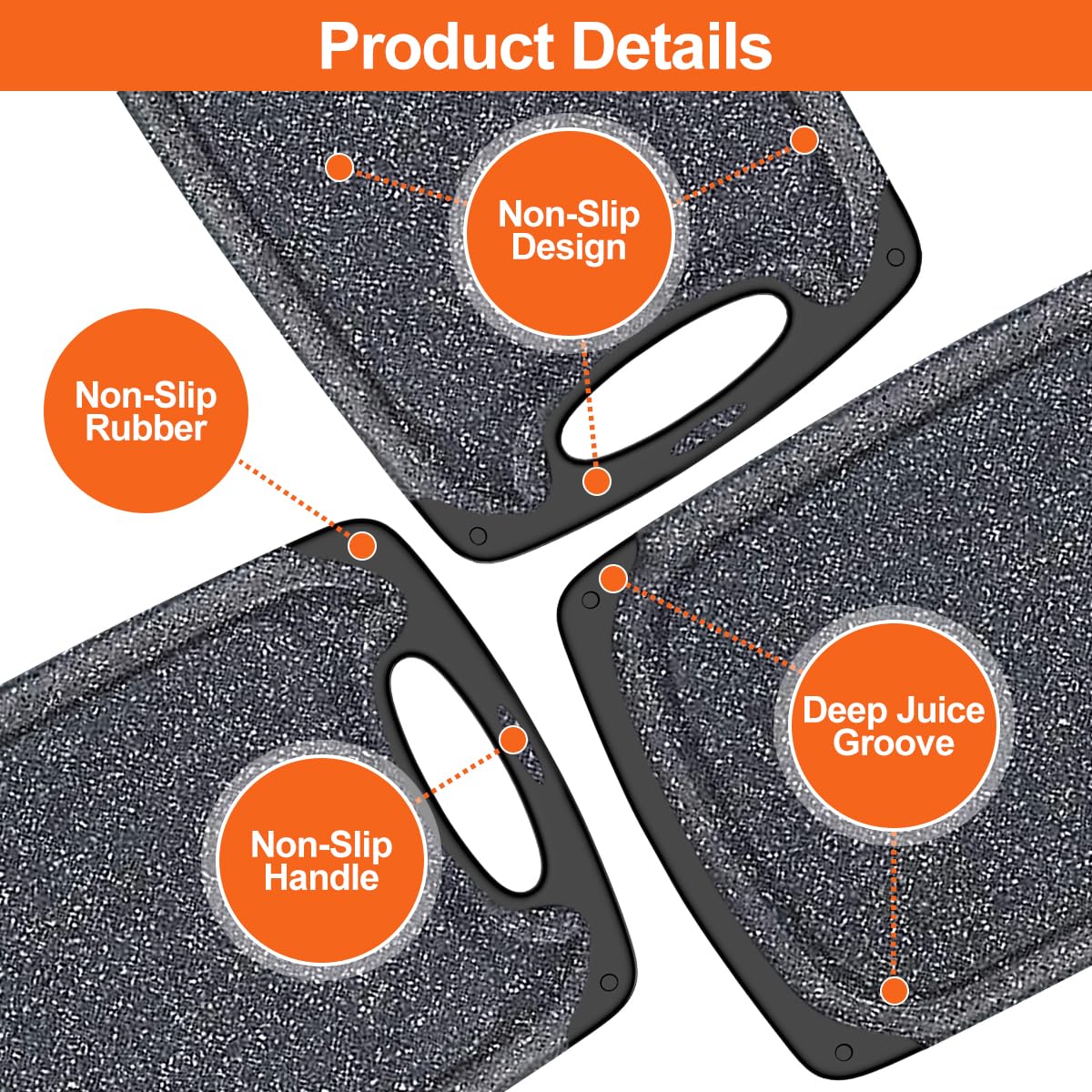 KIMIUP Kitchen cutting Board (Set of 3) Professional chopping Boards Sets Dishwasher Safe cutting Boards With Juice grooves & carrying Handle & No BPA