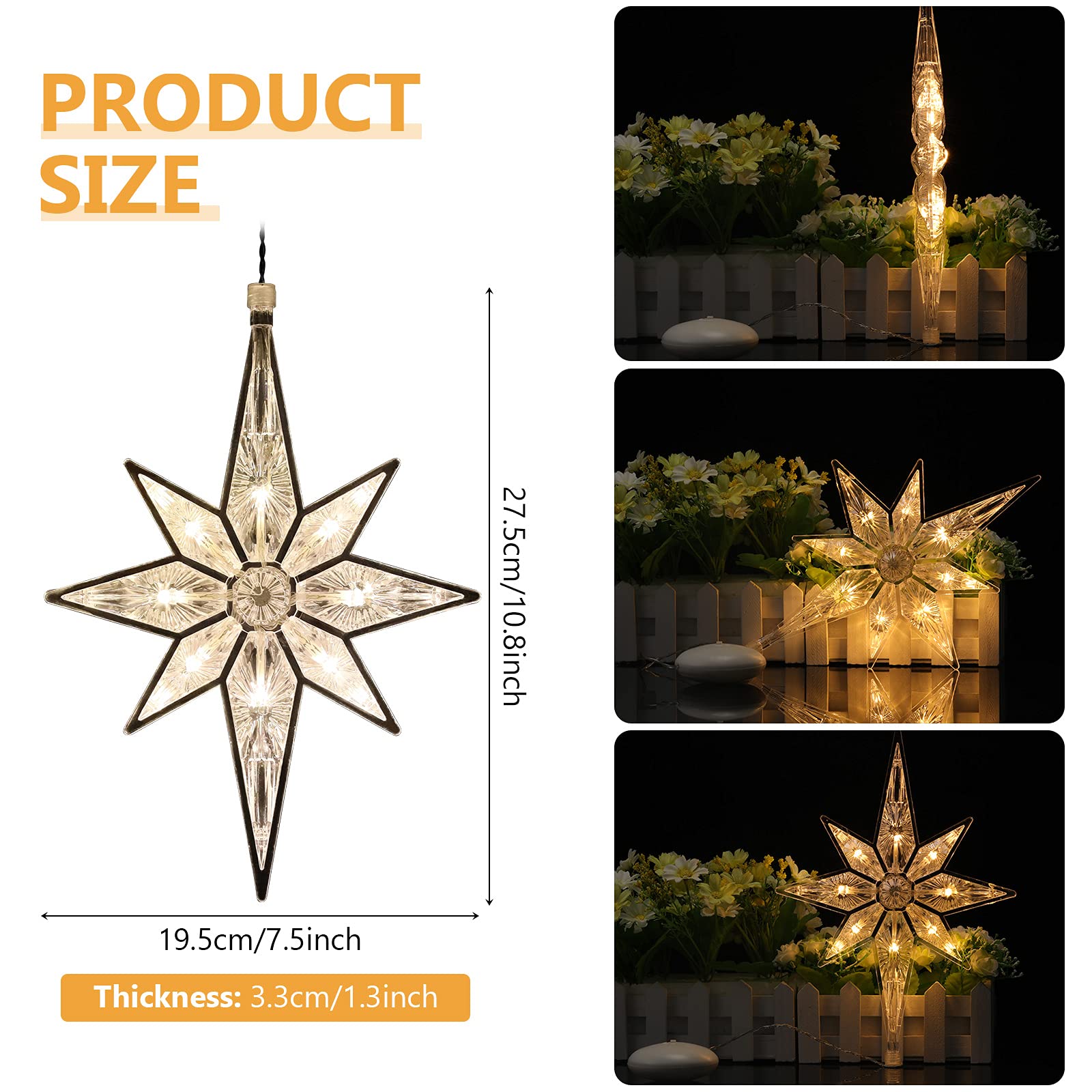 Mudder 10.8 Inch Christmas Window Star Lights Large Hanging Bethlehem Star Tree Topper Decoration Christmas LED Window Lights Si