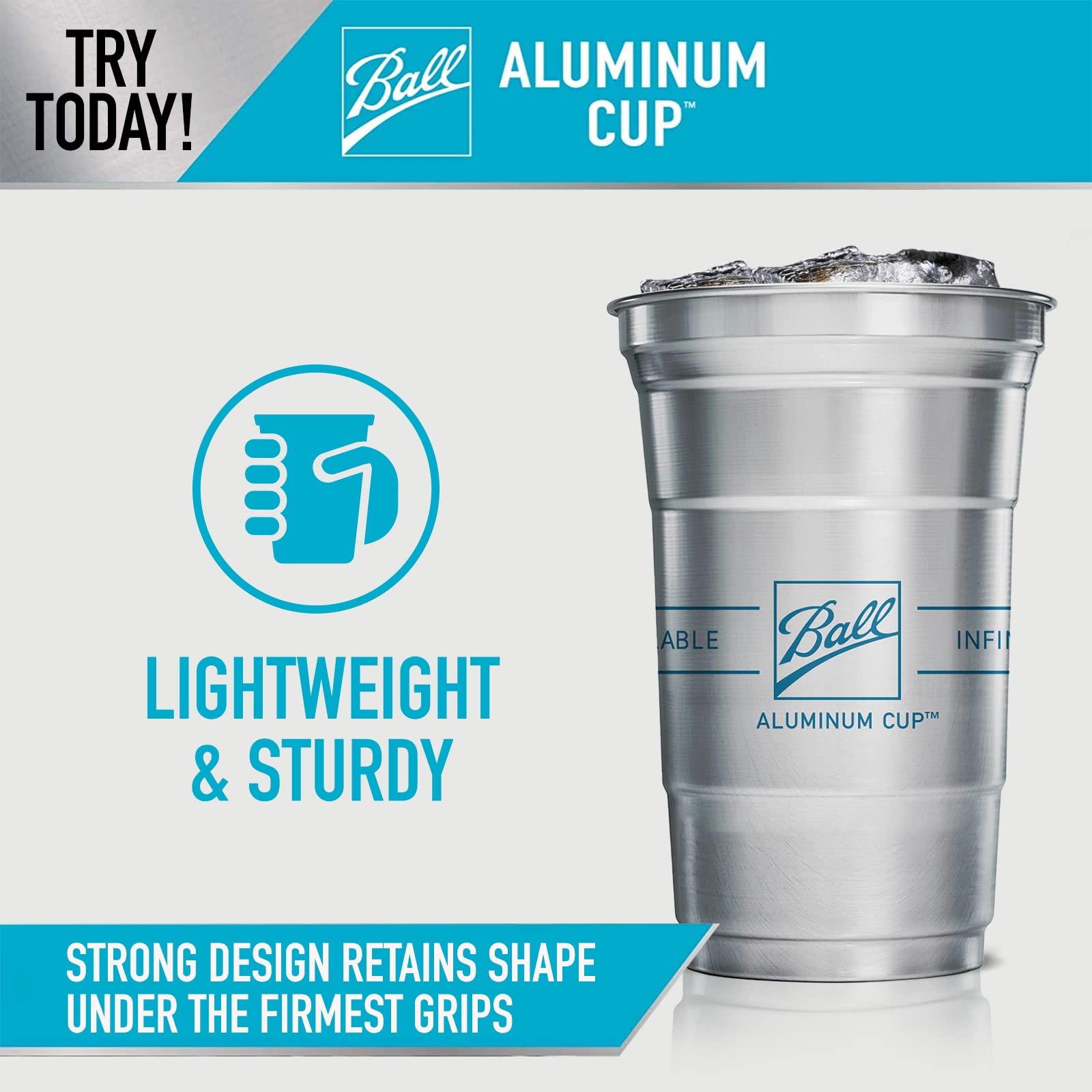 Ball Aluminum Cup 20 oz Recyclable Party Cups, 10 Count, Durable Aluminum, Perfect for Events