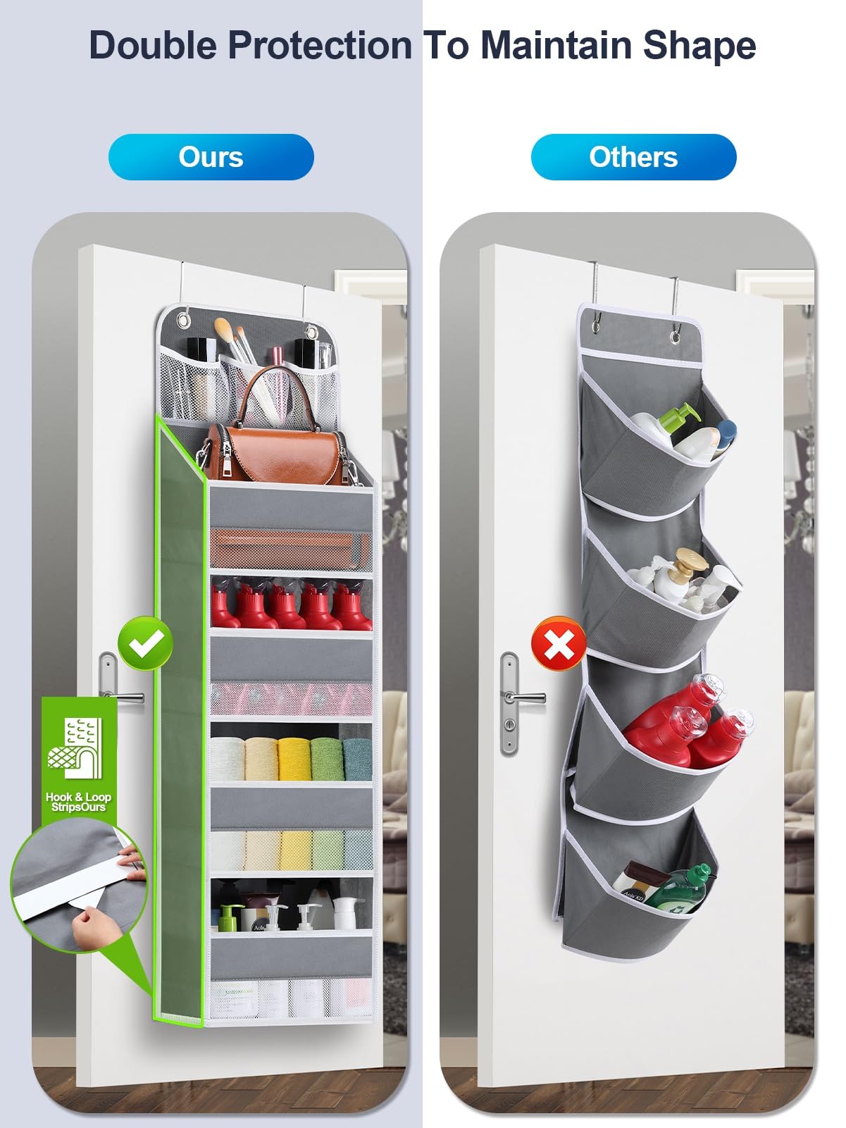 Wakaye 2 Pack 5-Shelf Over The Door Organizer - Hanging Storage Door Organizer With 4 Foldable Big Pocket Storage, Anti Tilt Clo