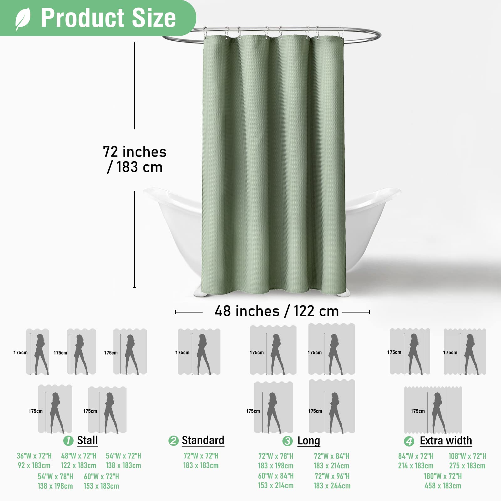 Dynamene Stall Fabric Shower Curtain - 48 Inch Wide Waffle Weave Weighted Thick Cloth Shower Curtain For Bathroom, Neutral Heavy