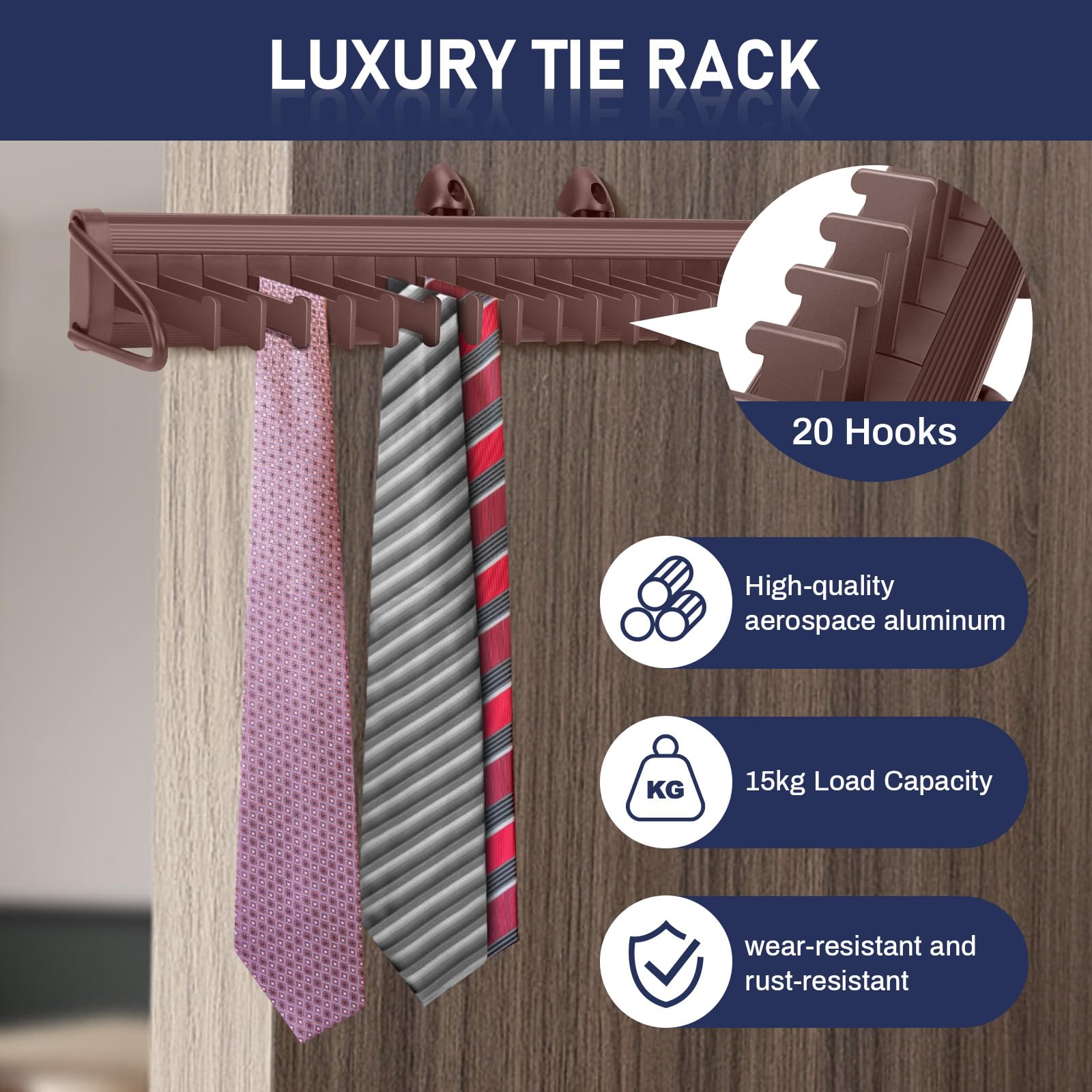 Sliding Tie Racks For Closet, 20 Tie Hanger For Men Pull Out Belt Hanger For Closet Storage Organizer With Slider, Side Mount Cl