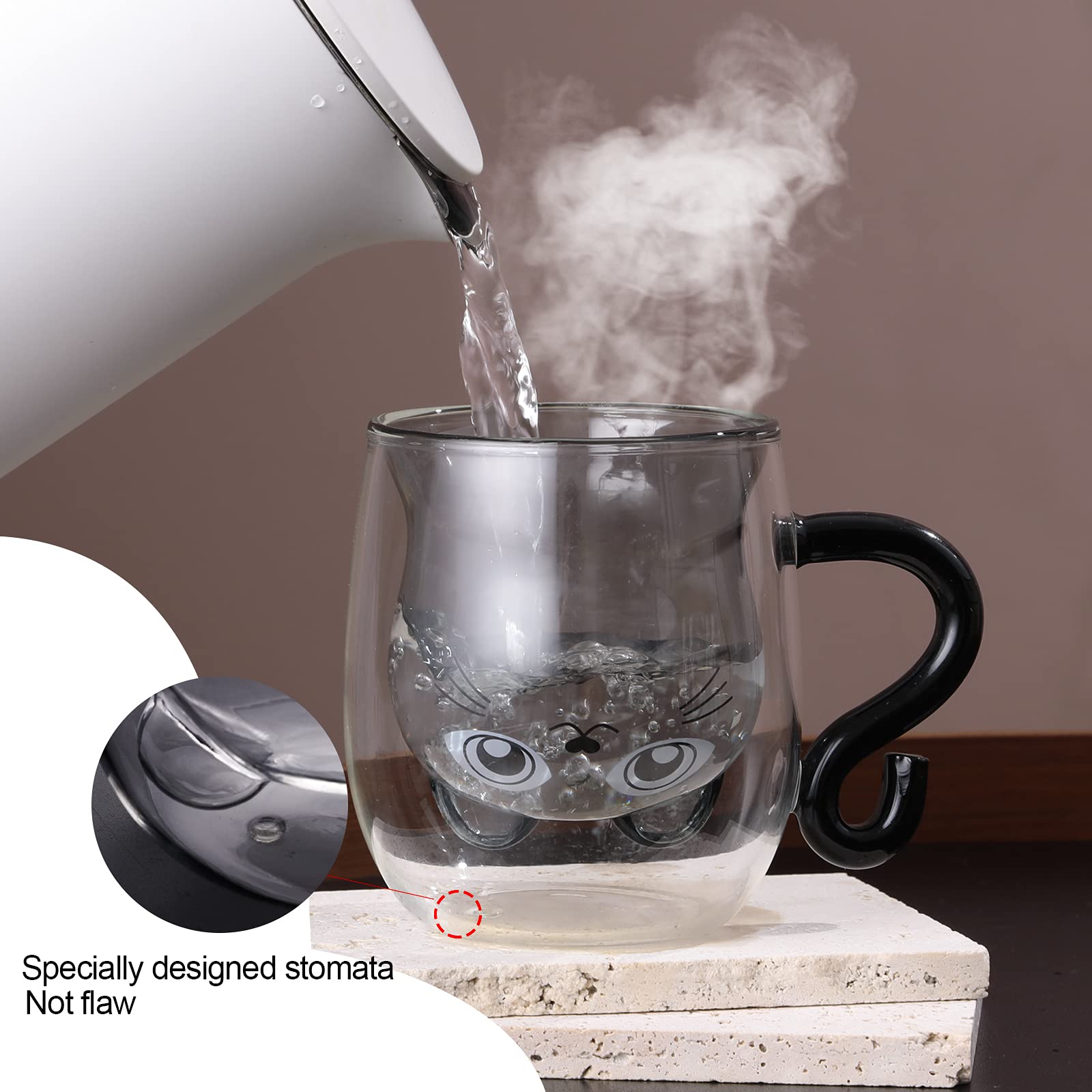 Shendong Cute Cat Mugs With Handle Cute Cups Cat Tea Coffee Cup Double Wall Insulated Glass Espresso Cups 8.4Oz Milk Cup Gift Fo