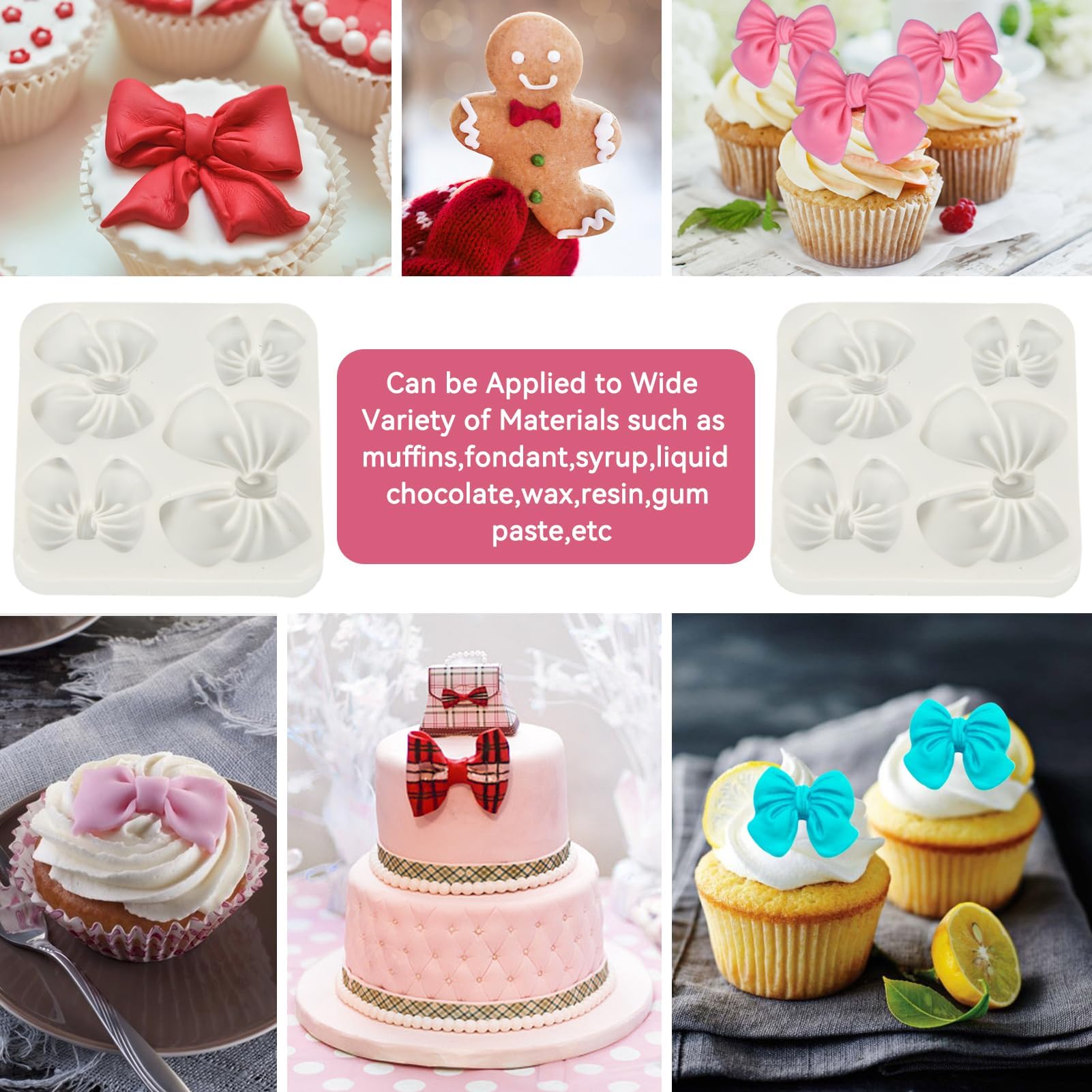 Fondant Bow Molds, 2 Pcs Mini Bow Silicone Fondant Molds Bow Molds For Chocolate Cartoon Bow Silicone Mold For Cupcake Cake Cand