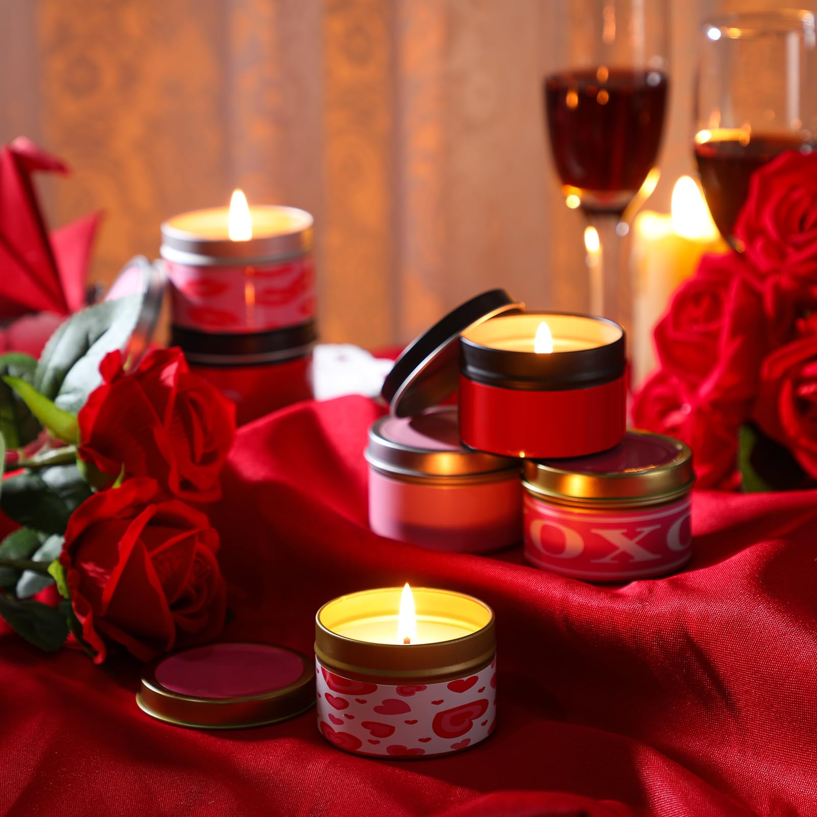 Ziliny 6 Pcs Valentine's Day Scented Candle Jar XOXO Heart Kiss Candle with Long Lasting Burn Lavender Valentines Gift for Her H