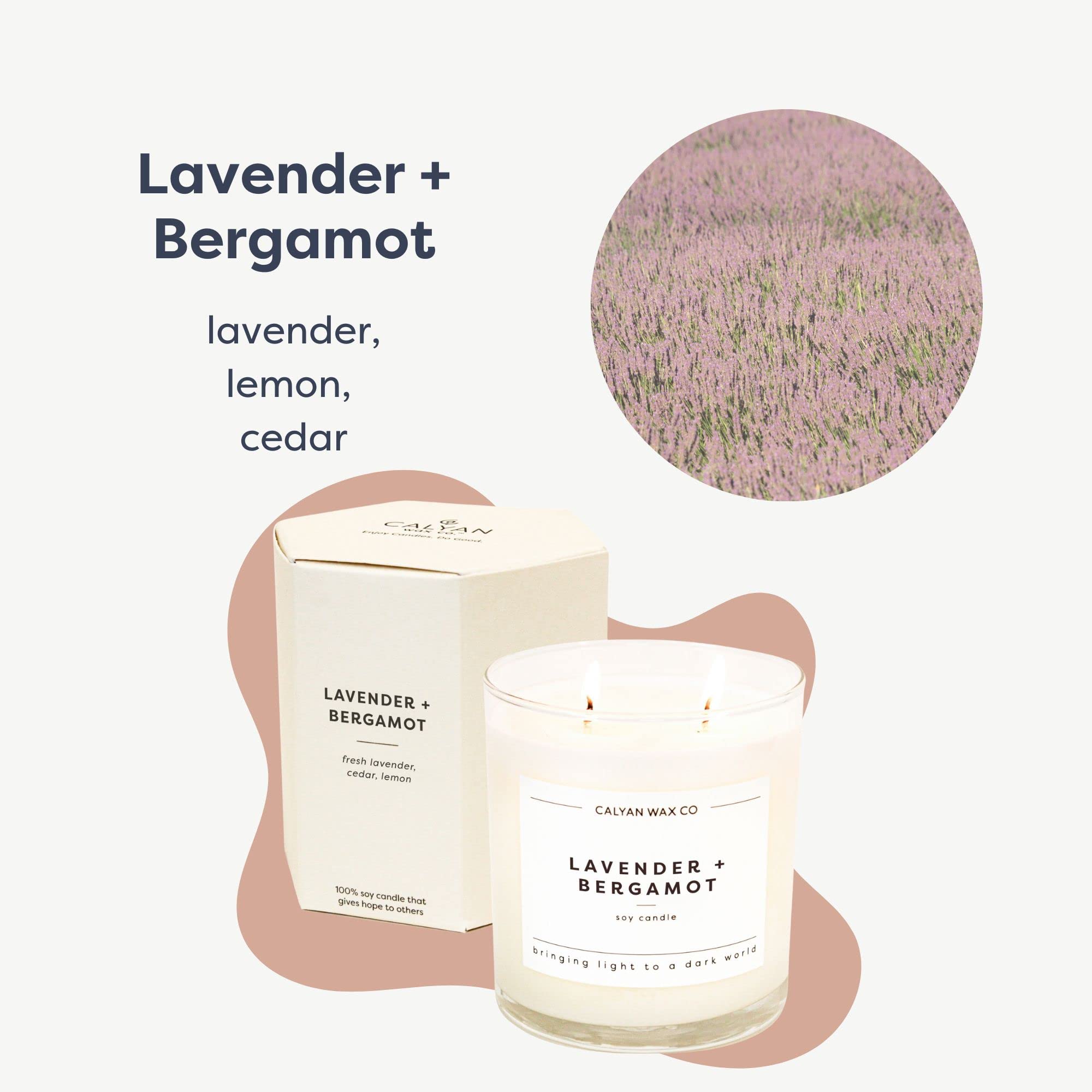 Calyan Wax Scented Candle, Lavender & Bergamot Candle for The Home Scented with Cedar & Citrus, Soy Wax Aromatherapy Candle in G