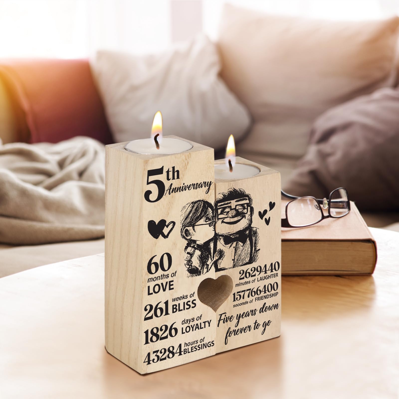 5th Anniversary Wedding Gifts for Wife, Husband, Couples Gift Candlestick, Cotton 5th Wedding Anniversary Presents for Her, Him,