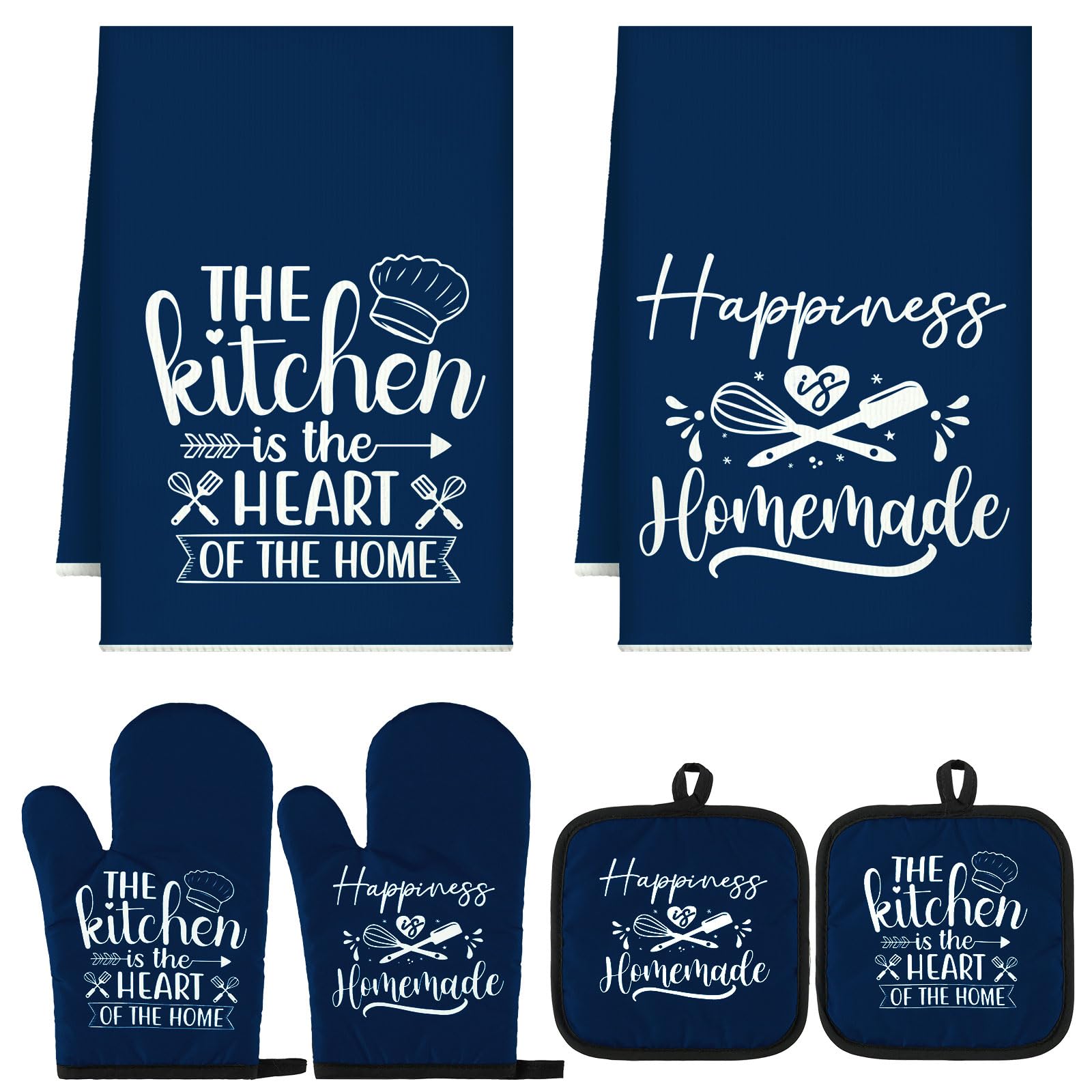 Sratte 6 Pcs Kitchen Decor Accessories Set Farmhouse Towels Pot Holders Oven Mitts Set 2 Dish Towels 2 Potholders 2 Cooking Mitt