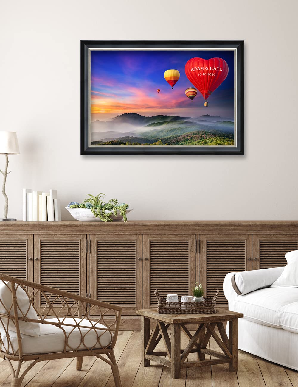 Ipic - Romance On High, Personalized Ideal Gift Custom Framed Wall Art With Names And Date, Giclee Prints With Solid Wood Frame,