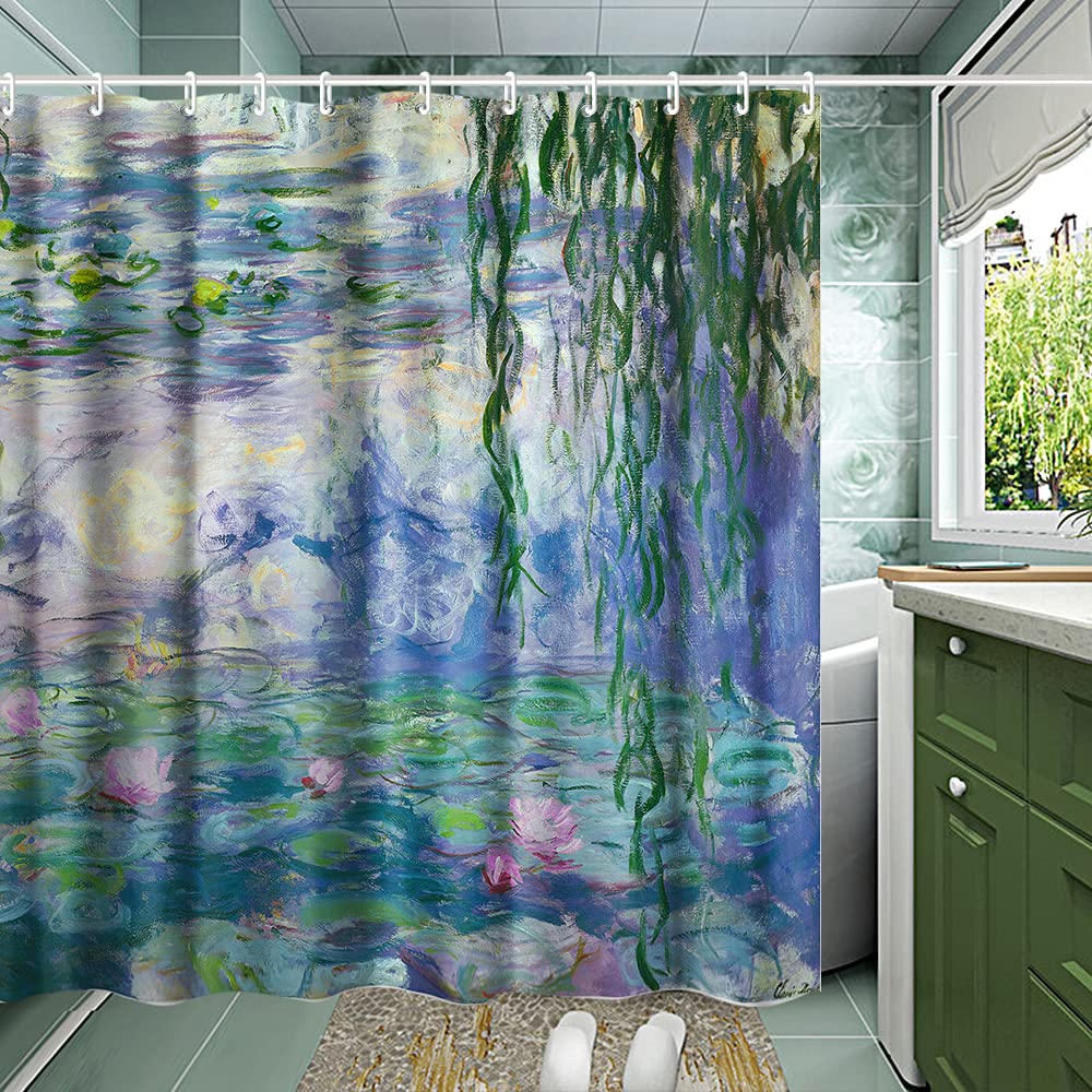 Invin Art Bathroom Shower Curtain Set With Hooks,Water Lilies 1916-1919 By Claude Monet,Home Art Paintings Pictures For Bathroom