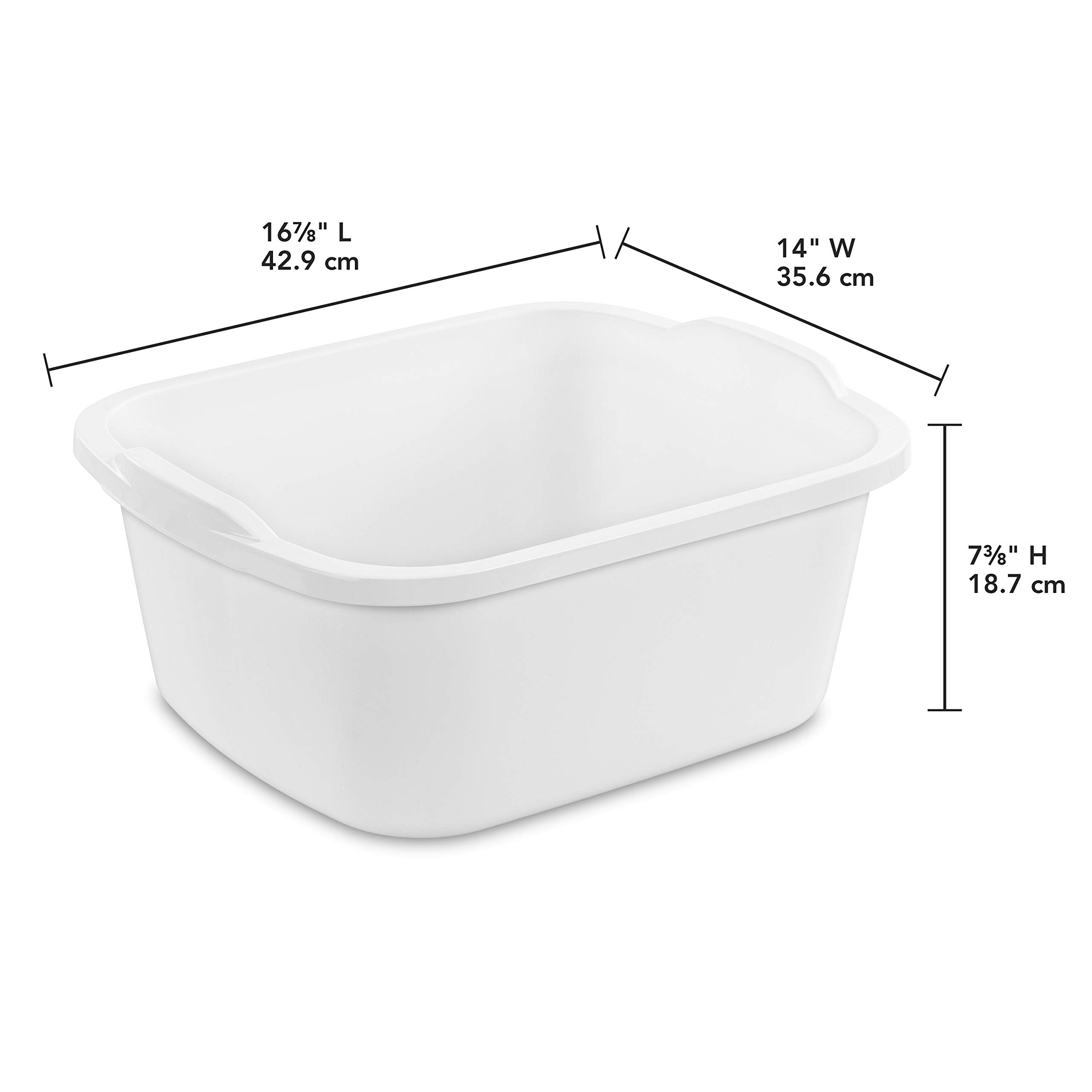 Sterilite 18 Qt Dishpan, Bin Ideal For Soaking And Cleaning Dirty Dishes In The Kitchen Sink, White, 6-Pack
