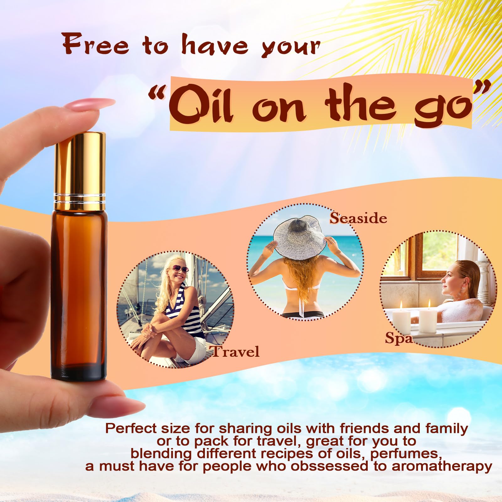 Tanlade 100 Pcs Essential Oil Roller Bottles 10 Ml Amber Roll On Glass Roller Bottles Refillable Leakproof Empty Rollerball Bott