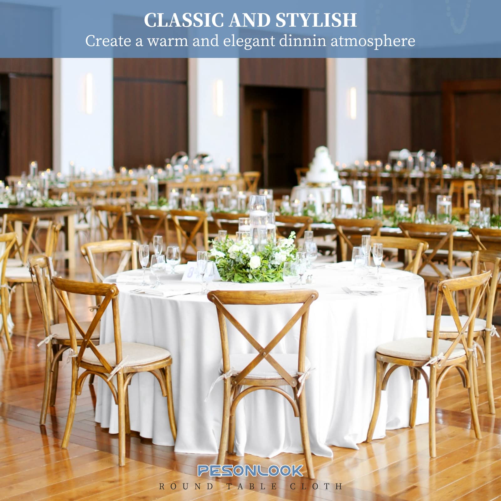 Pesonlook 12 Pack Round Tablecloth White Polyester Round Table Cloths 90 Inch Washable Fabric Round Table Cover White Tablecloth for Wedding/Party/Banquet/Dining/Buffet Table(White/90 Inch)