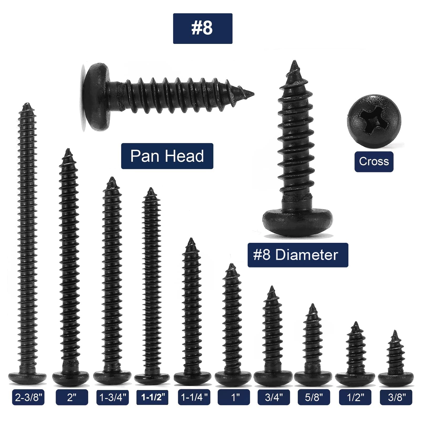 8 X 34 Wood Screw 100Pcs 18-8 (304) Stainless Steel Pan Head Fast Self Tapping Drywall Screws Black Oxide By Sg Tzh