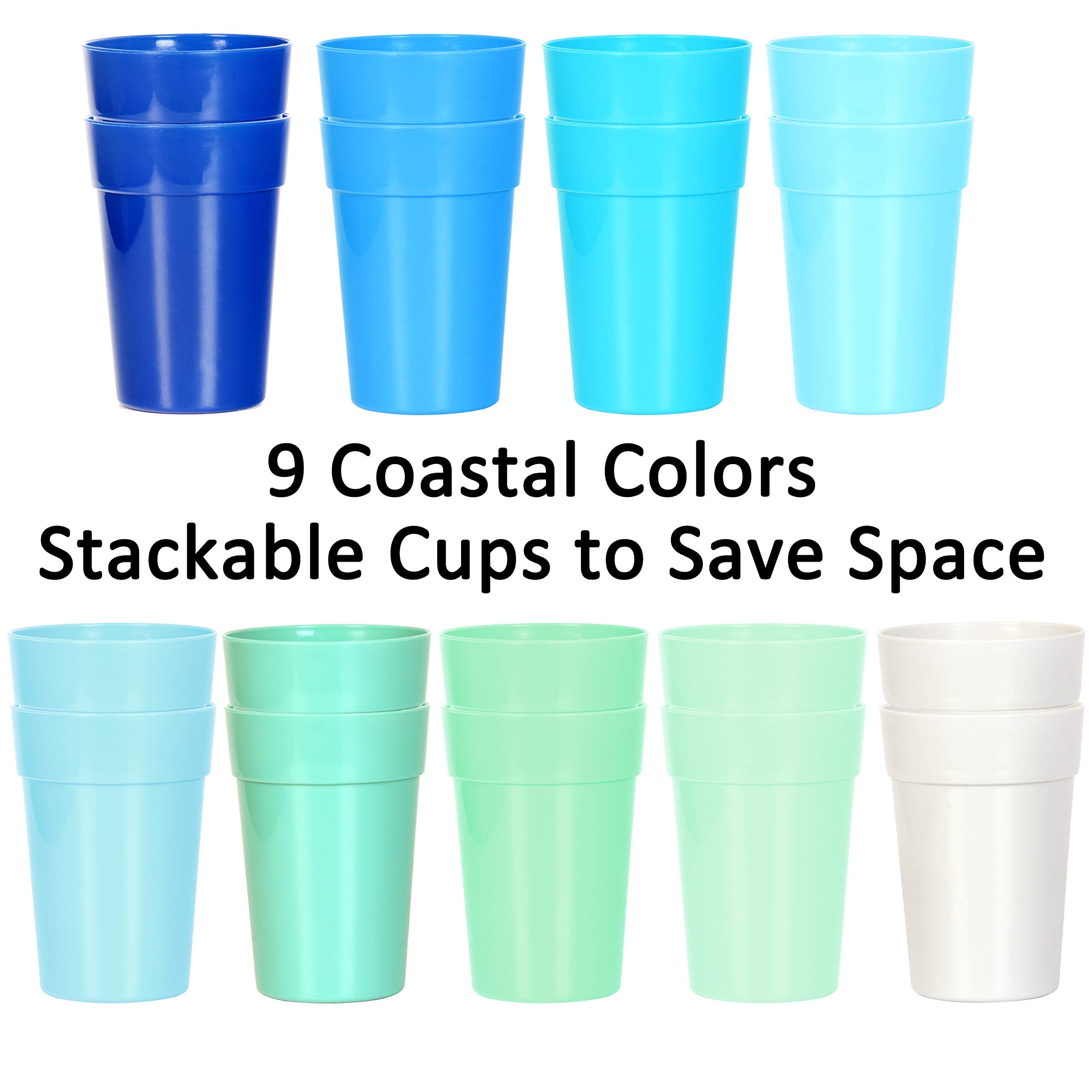 Youngever 18 Pack 12 Ounce Plastic Kids Juice Tumblers, Unbreakable Drinking Glasses, Plastic Cups, Reusable | Stackable | No Bp