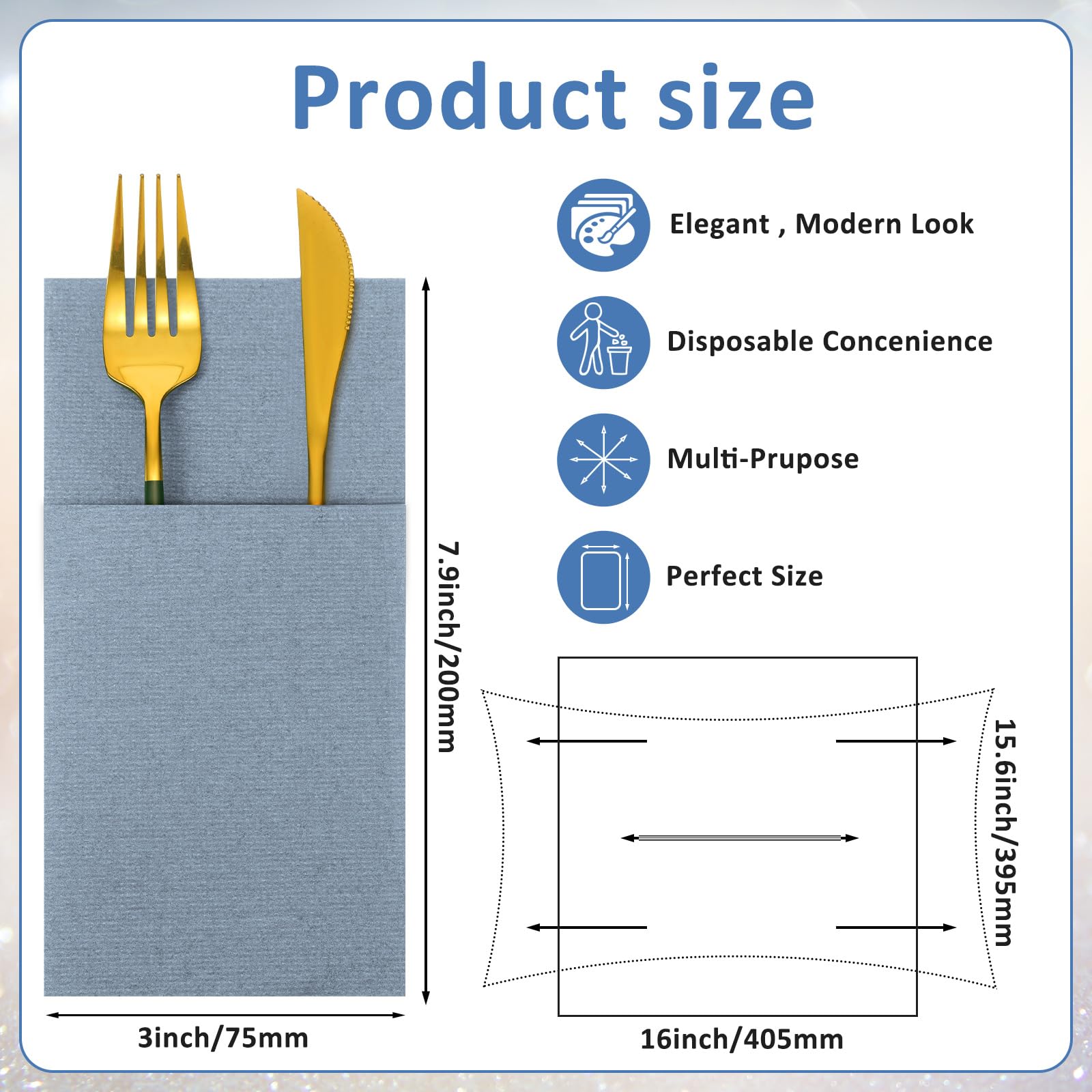 Qilery Linen Feel Napkins, Disposable Airlaid Paper Napkins Prefolded Dinner Napkins With Built In Flatware Pocket For Silverwar