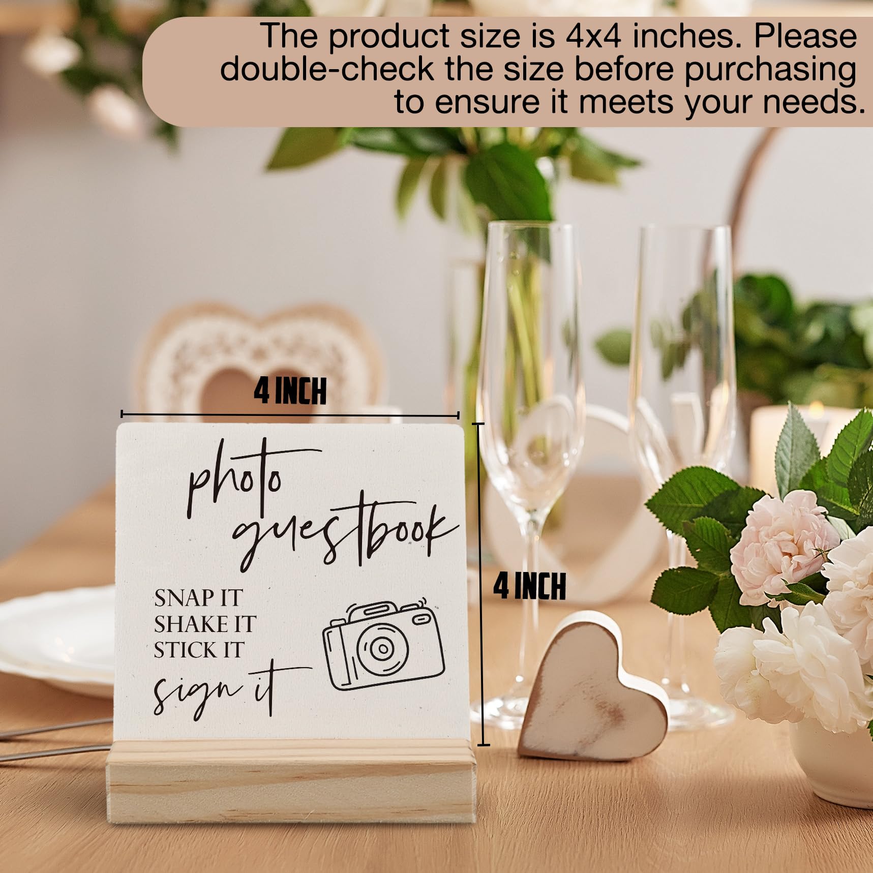 ANIANG Wedding Guest Book Desk Decor 4x4 Inch, Photo Guest Book Sign Wood Plaque, WeddingGuestBook Sign, Wedding GuestBook Sign