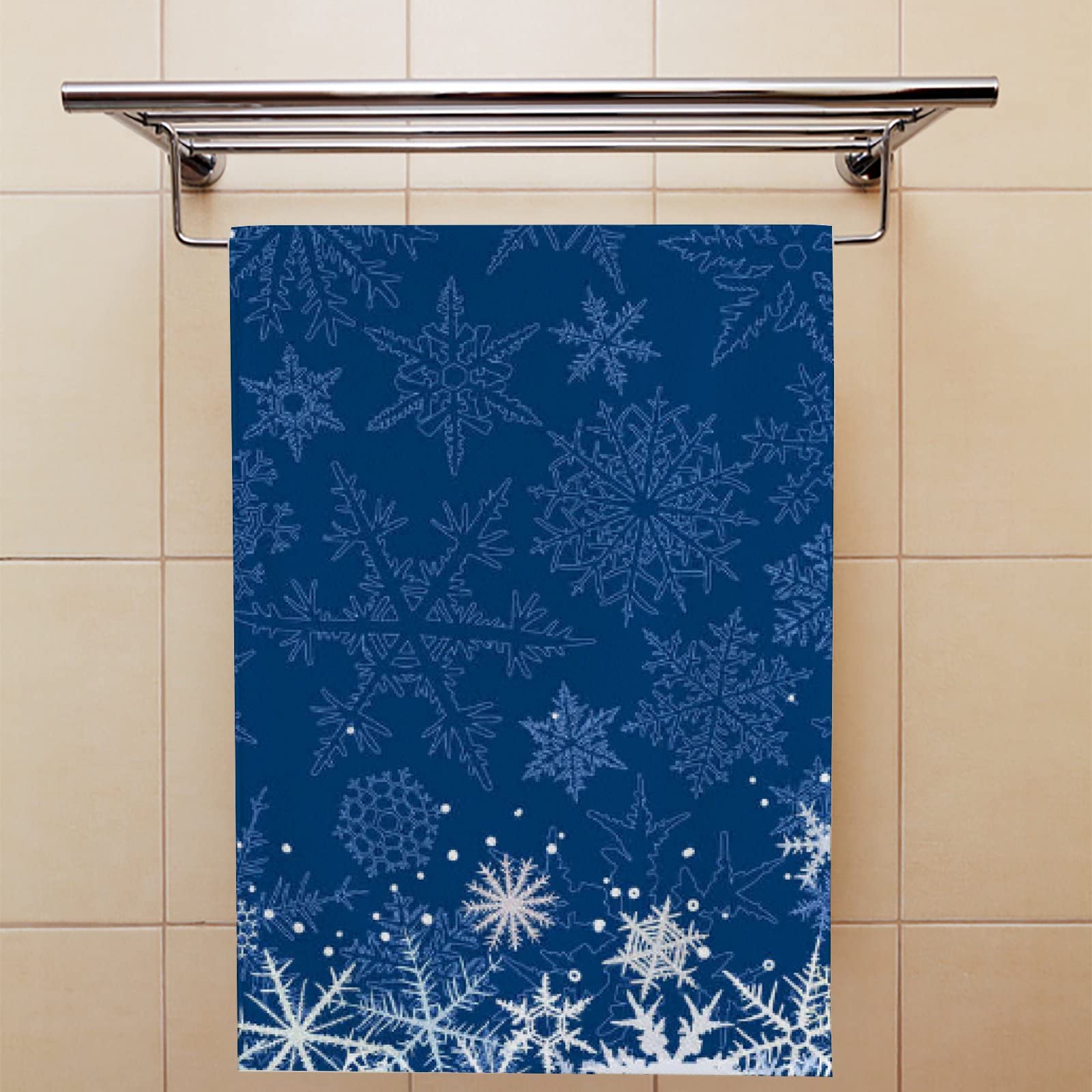 Vantaso Bathroom Hand Towels Set Of 2 Christmas Winter Dark Blue Snowflakes Soft Absorbent Kitchen Hand Towel For Bathroom Hotel