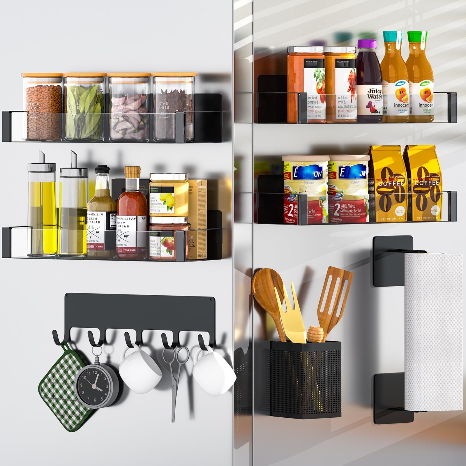 DTUQYX Magnetic Spice Rack for Refrigerator Clear, 8 Pack, Metal Magnetic Shelves Heavy Duty for Kitchen Fridge Storage Organize