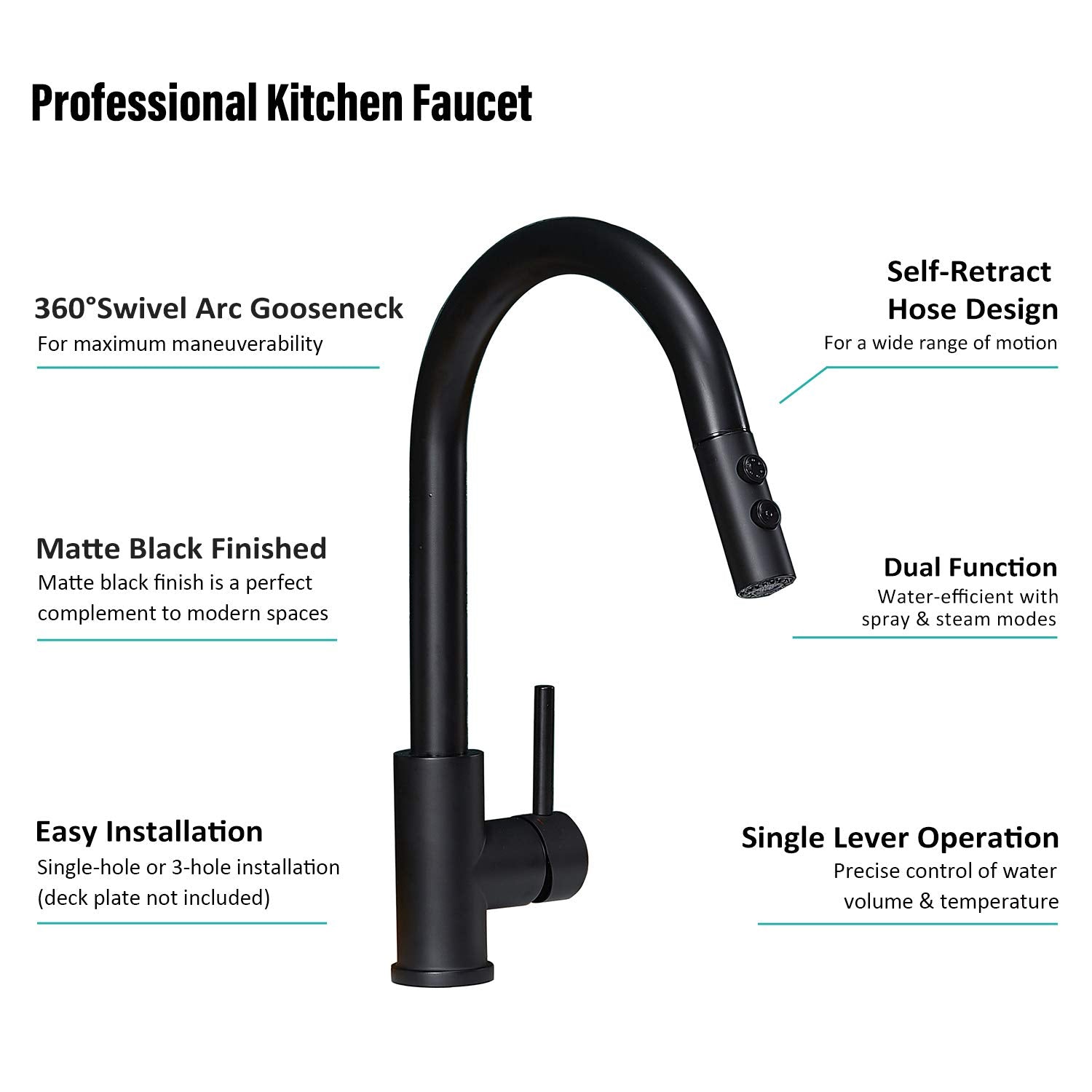 Kinfaucets Black Kitchen Faucet With Pull Down Sprayer,Single Handle Pull Out Kitchen Sink Faucet,Commercial Farmhouse Rv Bar Ut