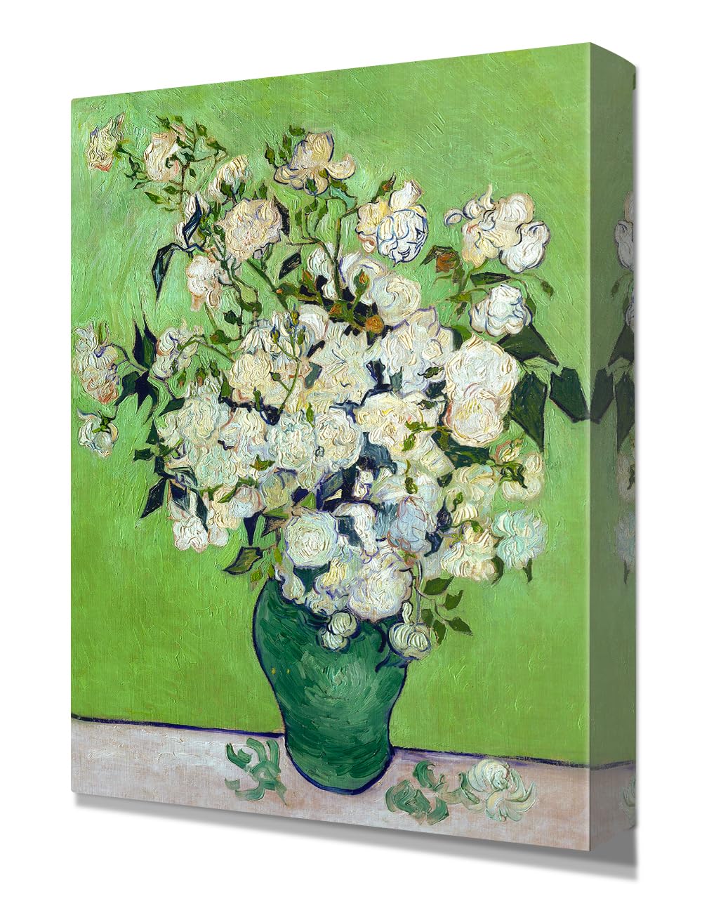 Decorarts - Pink Roses In A Vase By Vincent Van Gogh. Oil Painting Reproduction. Oversize Giclee Print On Canvas. Ready To Hang