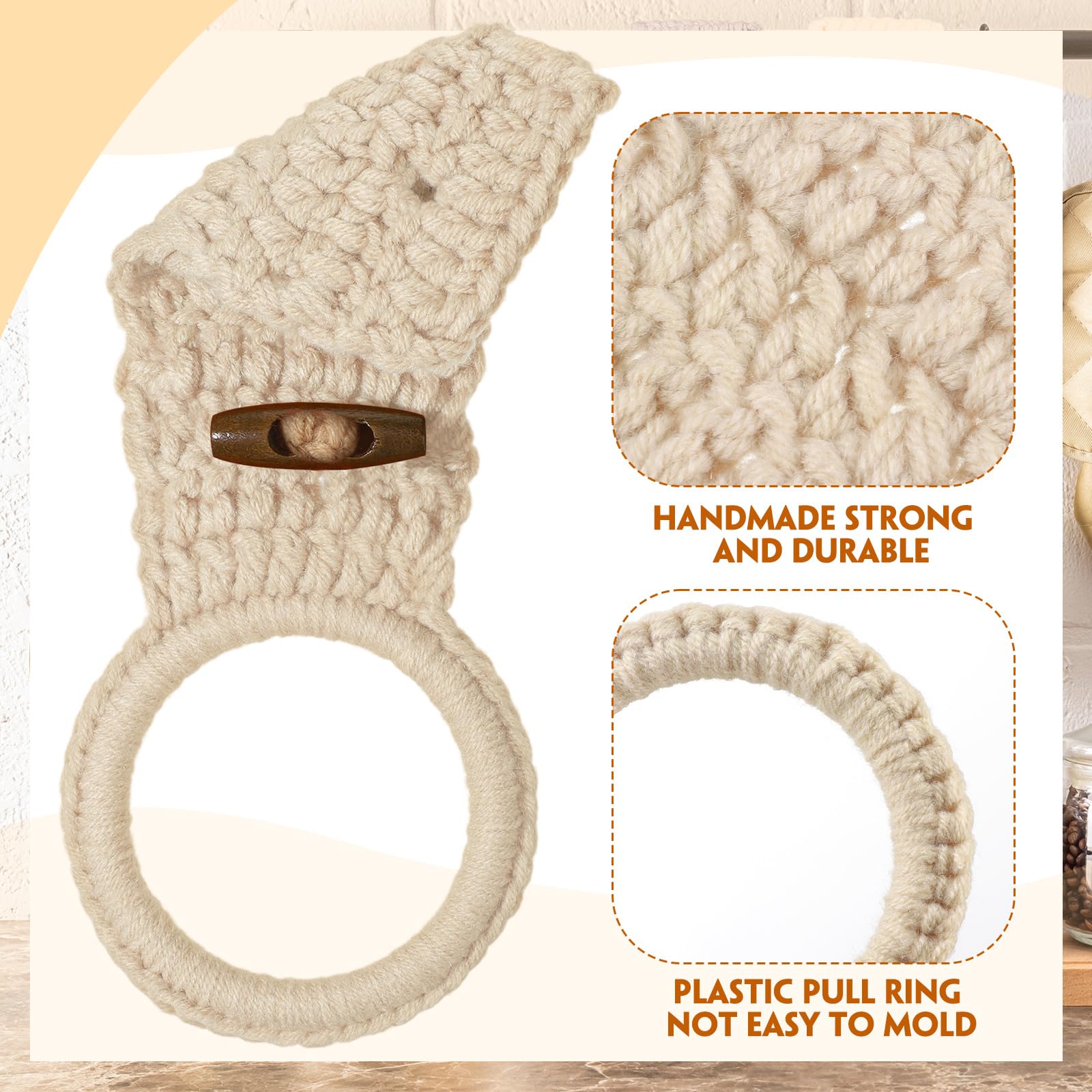 Hoolerry 8 Pcs Hanging Kitchen Towels Ring Crochet Hanging Dish Towel Holder Kitchen Towel Hanger With Hanging Loop Button For H