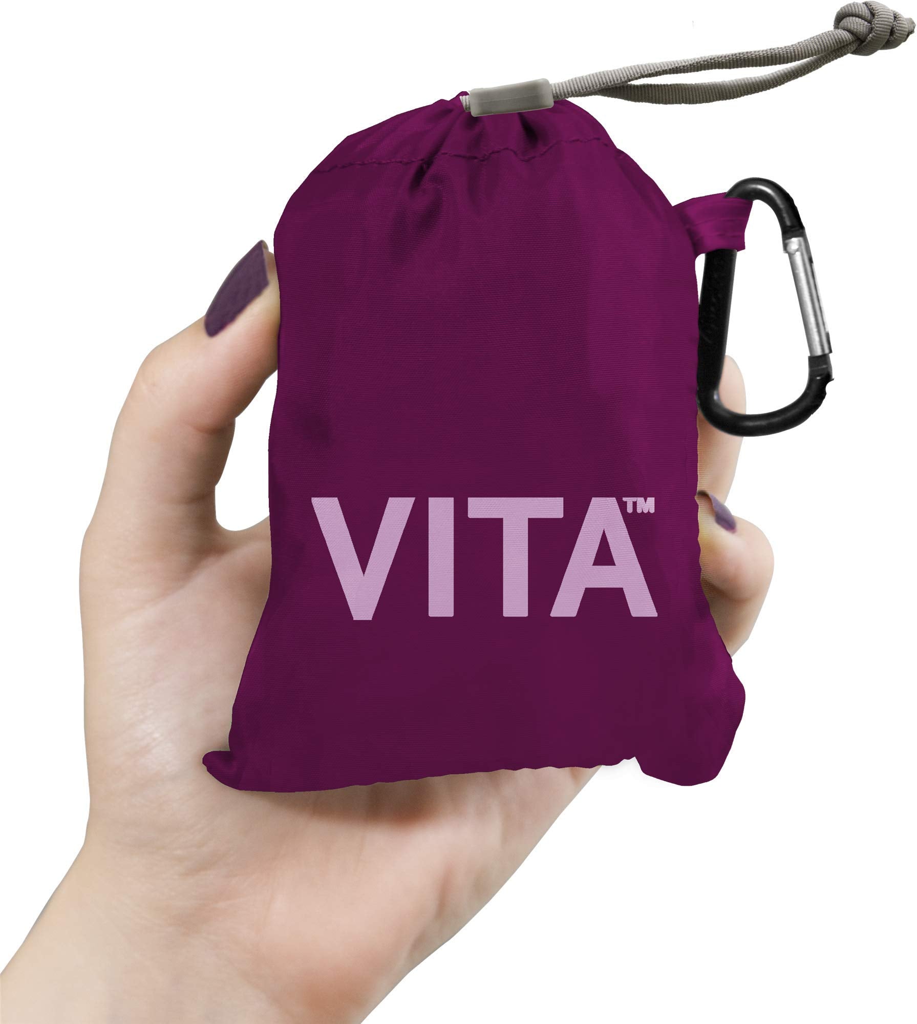Chicobag Vita Reusable Shopping Bag With Attached Pouch And Carabiner Clip, Compact, Designer Shoulder Tote, Boysenberry