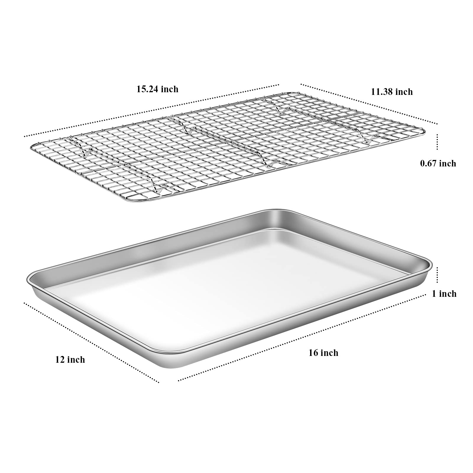Baking Sheet With Cooling Rack Set [2 Sheets + 2 Racks], Deedro Stainless Steel Cookie Half Sheets Baking Pan Oven Tray With Rac