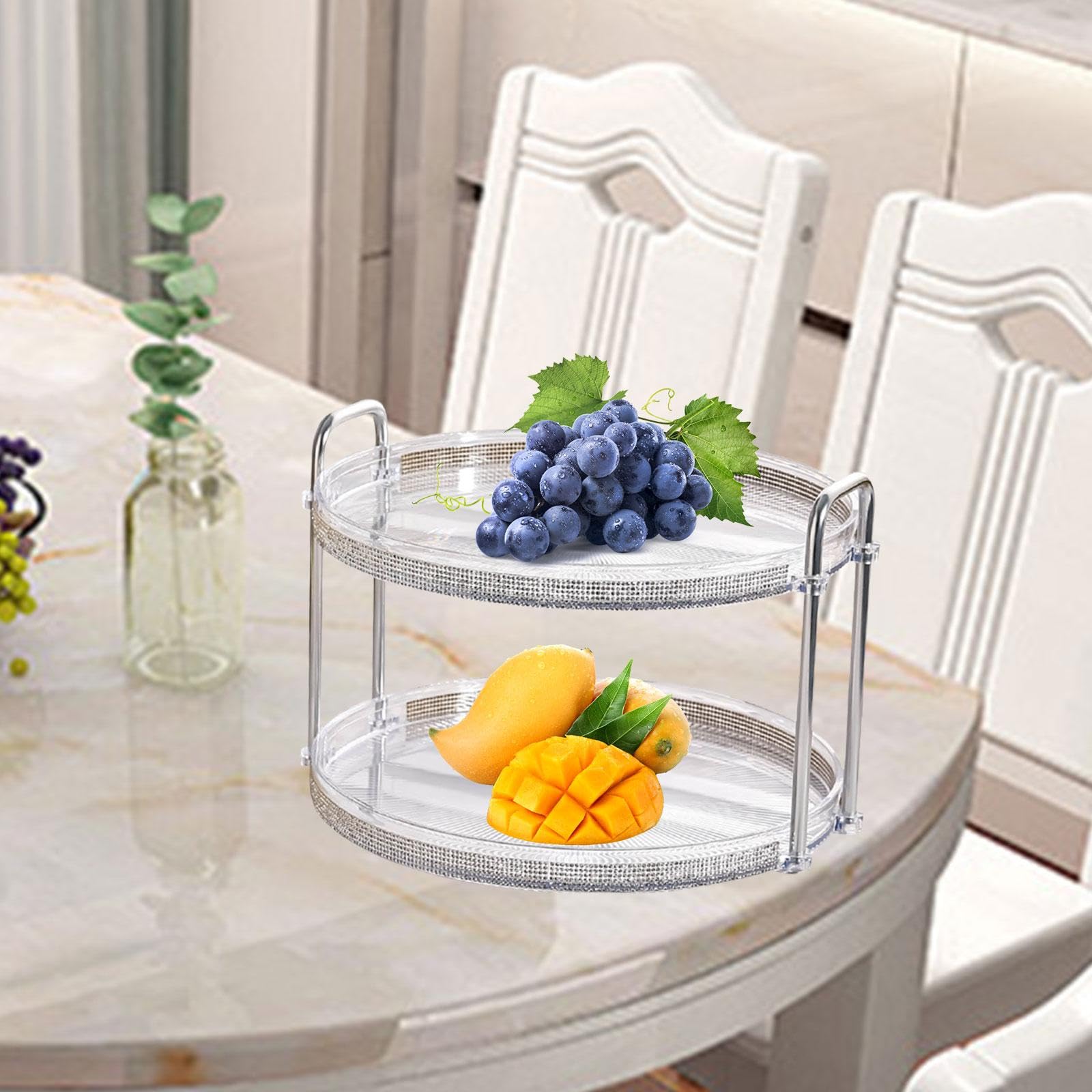 Trendivibe Round Serving Tray Vanity Tray For Kitchen Tray Coffee Table Cupcake Display Double Layer