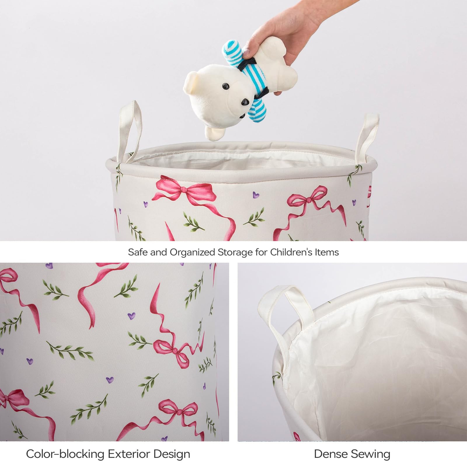 Pink Bow Laundry Basket Foldable With Handles Tote Bag Waterproof Oxford Cloth Funny Laundry Hamper Clothes Storage Bucket Toy O