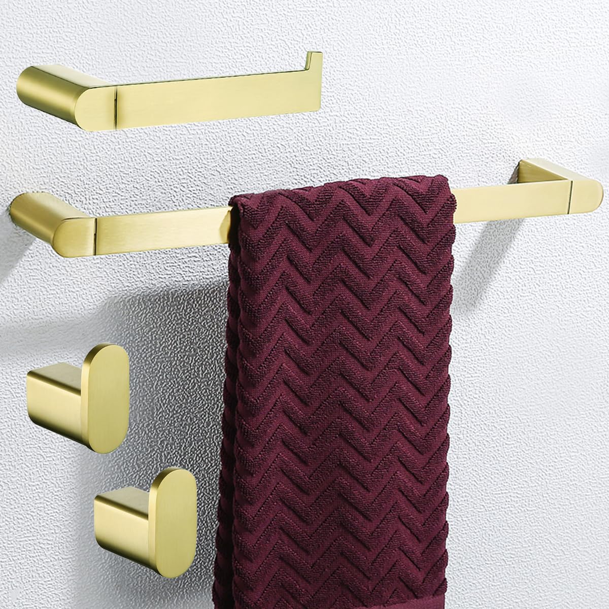 Brushed Gold Bathroom Hardware Set 4 Pieces, Stainless Steel Towel Bar Set Wall Mounted, Include 18 inch Towel Bar, Robe Towel H