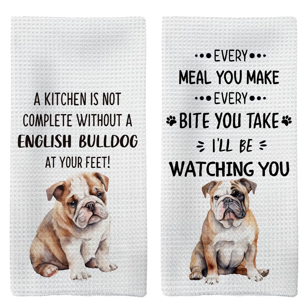 Tzhim English Bulldog Gifts Kitchen Towels Set Of 2, English Bulldog Gifts For Women, English Bulldog Hand Towels, English Bulld