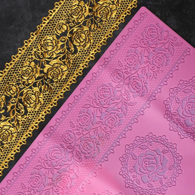 Anyana Wedding Silicone Lace Mat, Rose Cake Decorating Mold, Flowers Cake Decorating Tools For Edible Lace Fondant Mold, Sugar-L