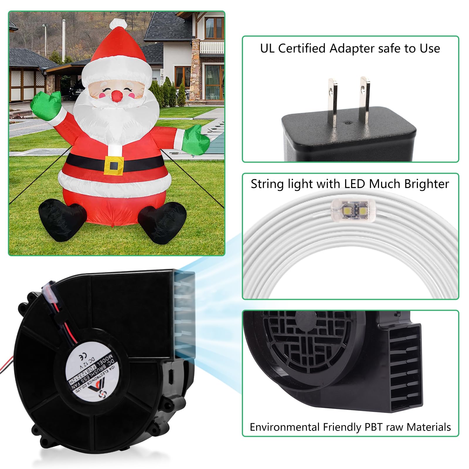 Set of 2 Inflatable Replacement Fan Blower 12V 1.2 A Mini Air Blower with 6 LEDs for Christmas Inflatables Costume,Inflatable Fa