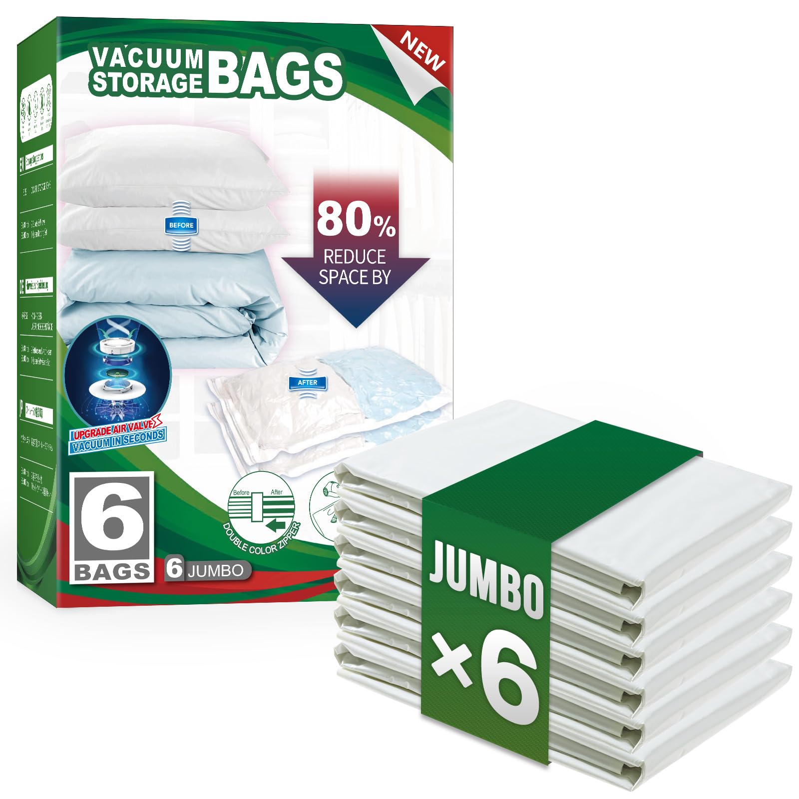 TAILI 6 Pack Vacuum Storage Bags for Comforter and Blankets  Jumbo Vacuum Seal Bags for Bedding 40x31 Inch  Space Saver Bags for Clothes  Pillows  Saving More Closet Space