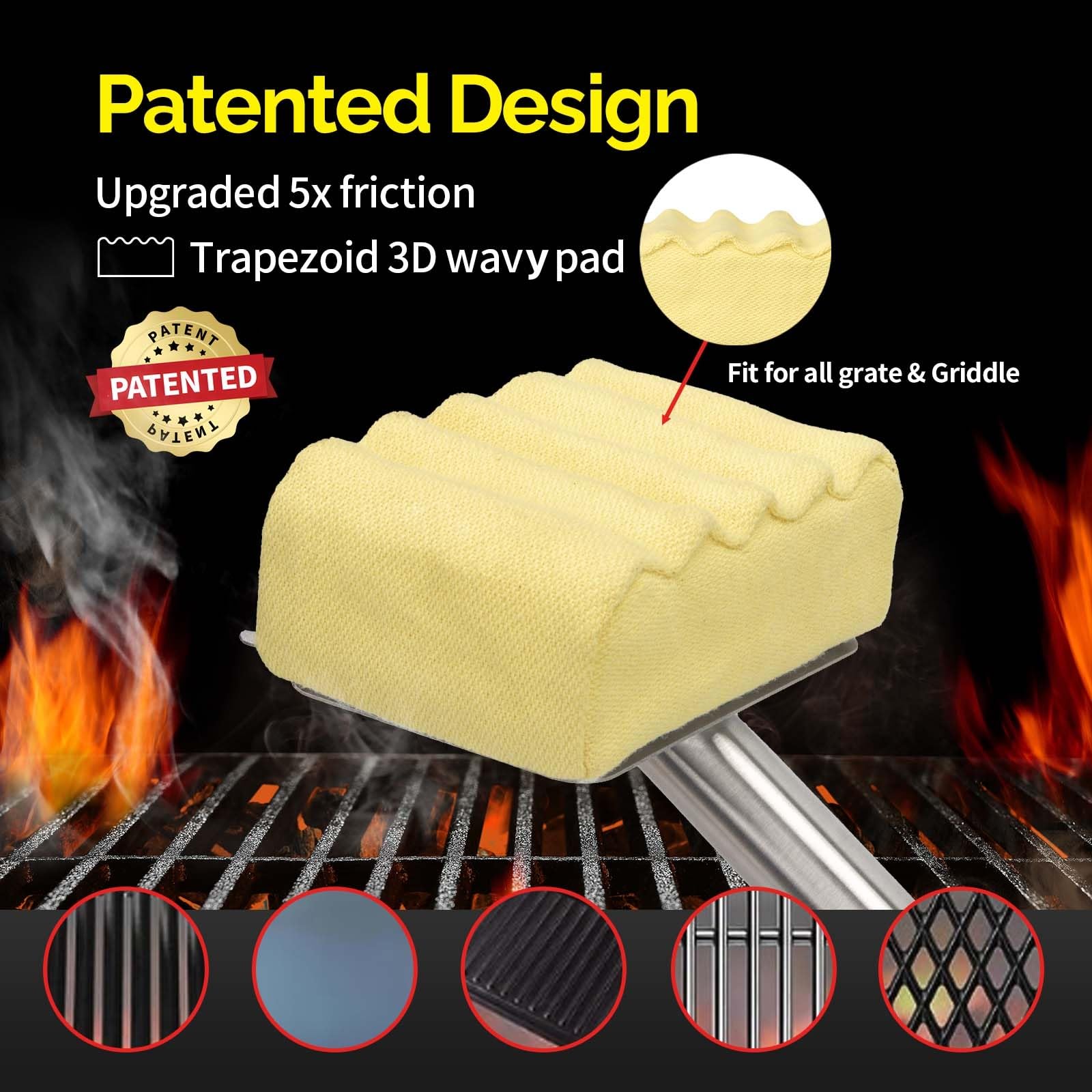 XUDAKAIXIN Grill Brush Bristle Free,Aramid Fiber Wavy Pad Seamless-Fit Cast Iron/Stainless-Steel Grates,BBQ Replaceable Scraper