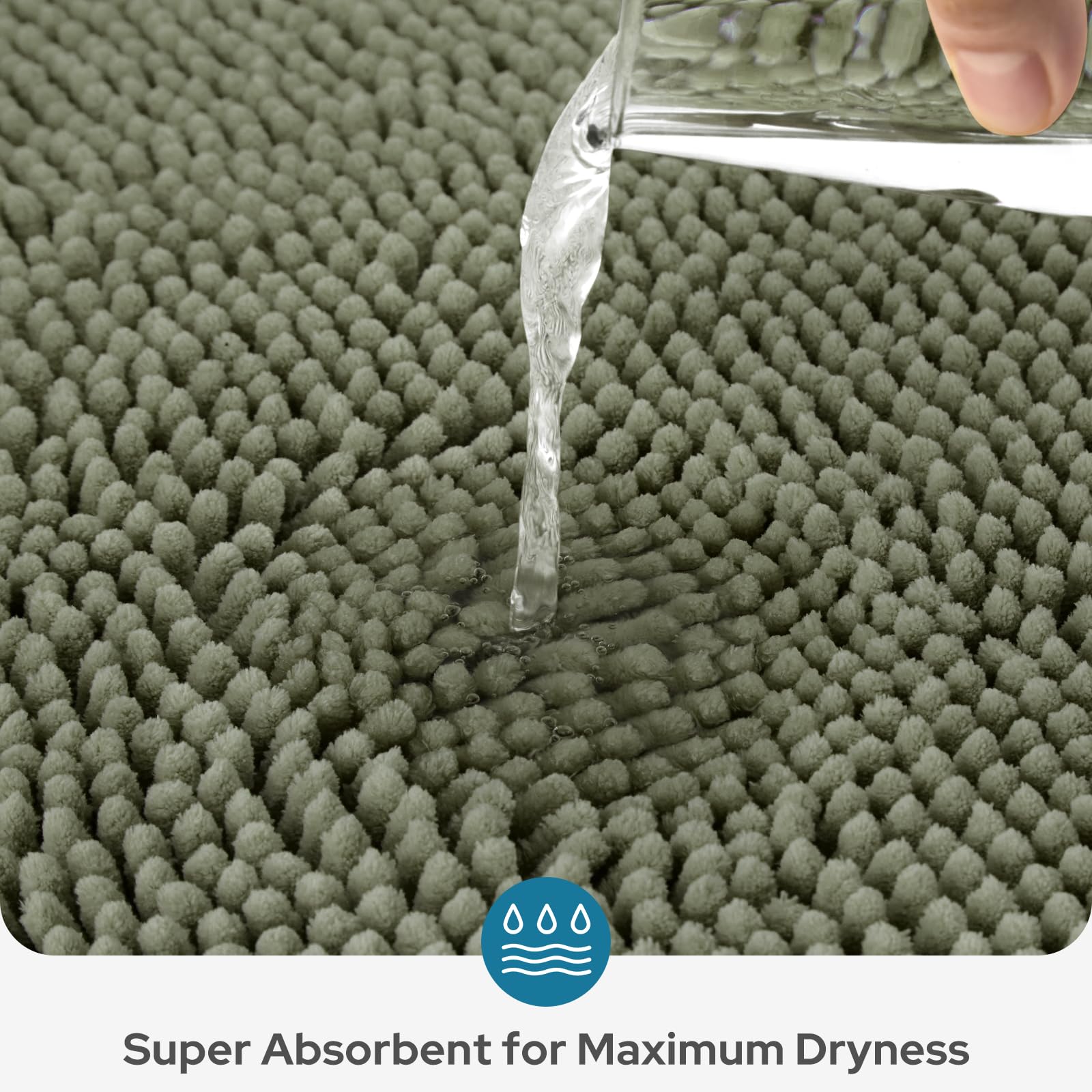 Bysure Sage Green Bathroom Rugs Sets 3 Piece Non Slip Extra Absorbent Plush Chenille Soft Washable Bath Mats