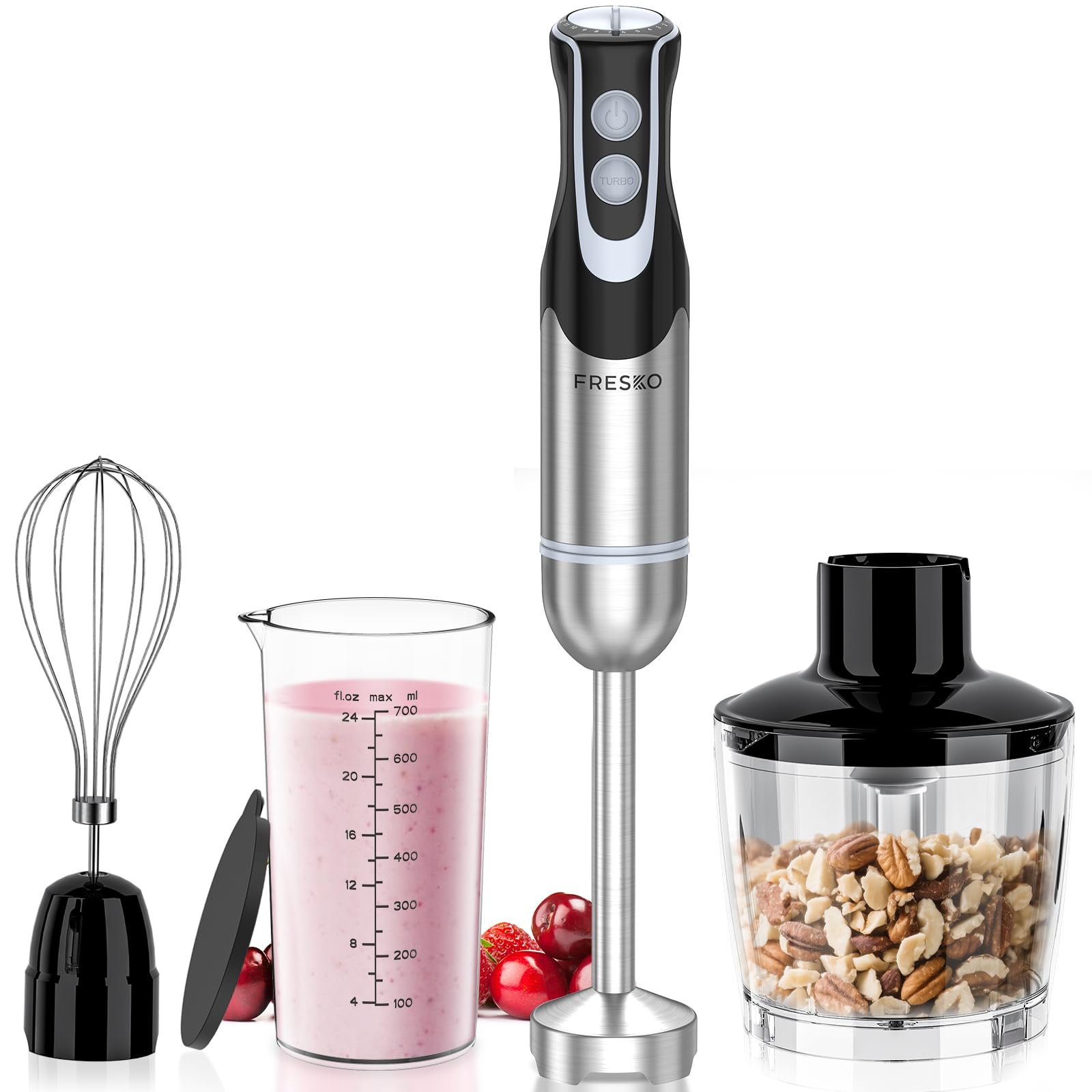 FRESKO Immersion Blender Handheld, Stainless Steel Hand Electric Stick Mixer with 12-Speeds & Turbo Mode, Powerful 500W Emulsion